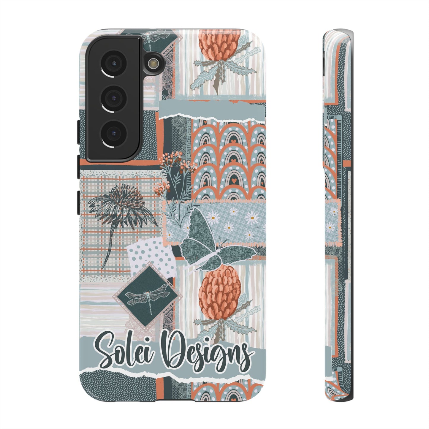 Phone tough case with hand drawn artwork and personalised text