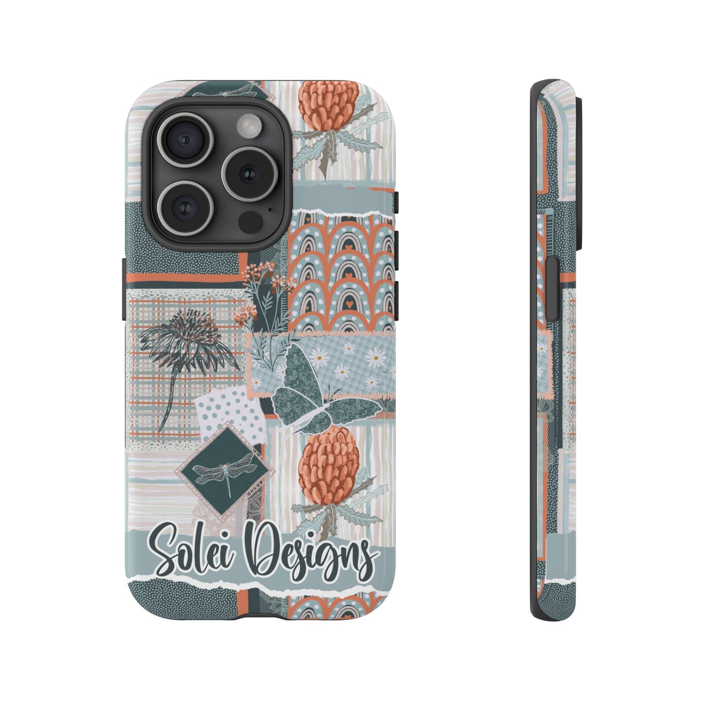 Phone tough case with hand drawn artwork and personalised text