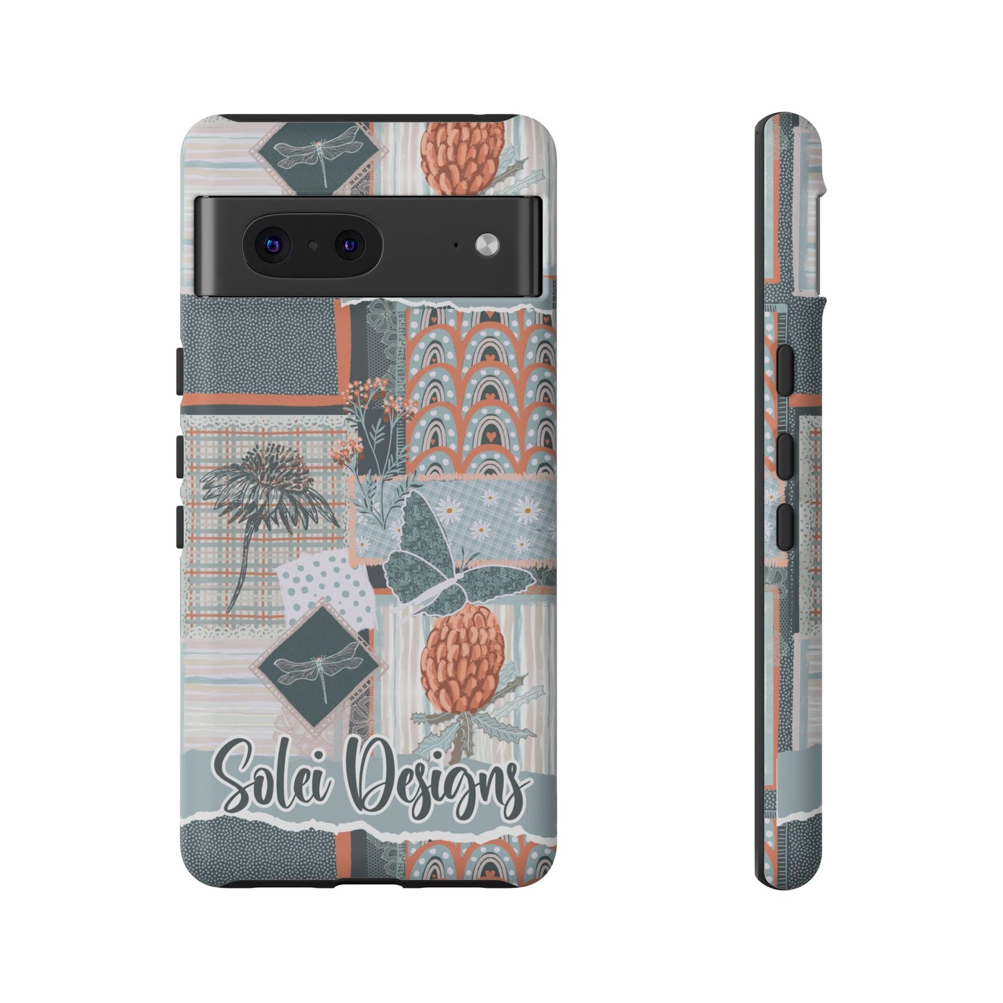 Phone tough case with hand drawn artwork and personalised text