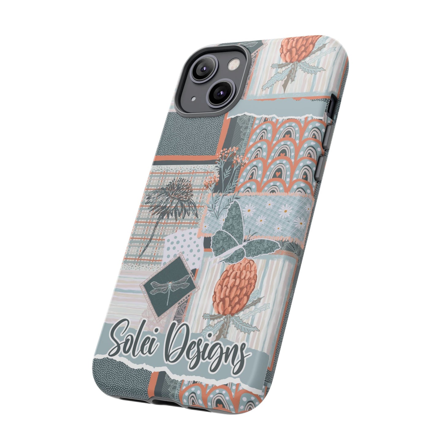 Phone tough case with hand drawn artwork and personalised text