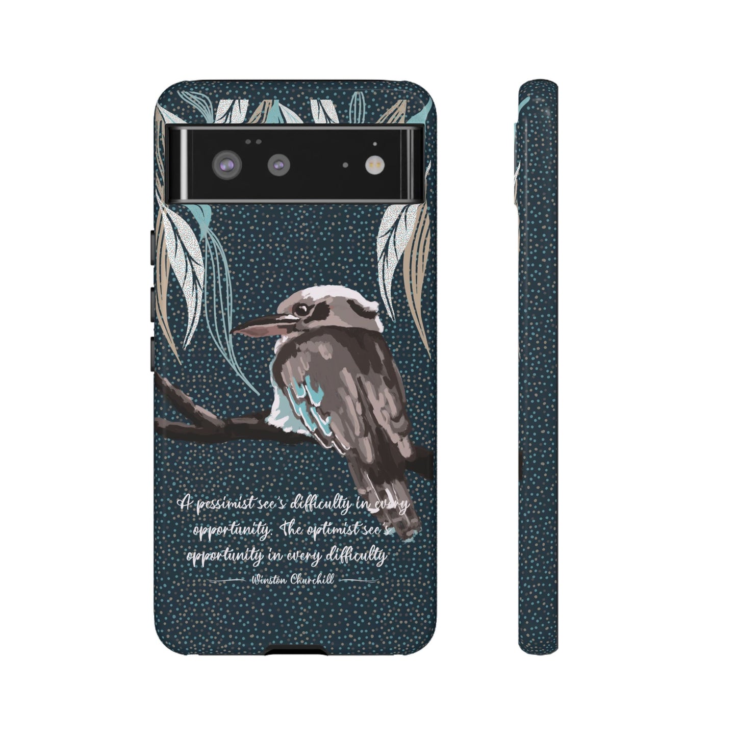 Phone tough case with hand drawn artwork and personalised text - Kookaburra design