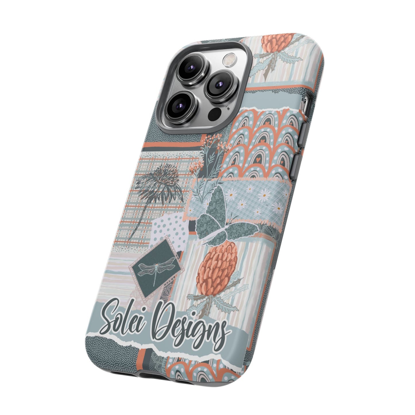 Phone tough case with hand drawn artwork and personalised text