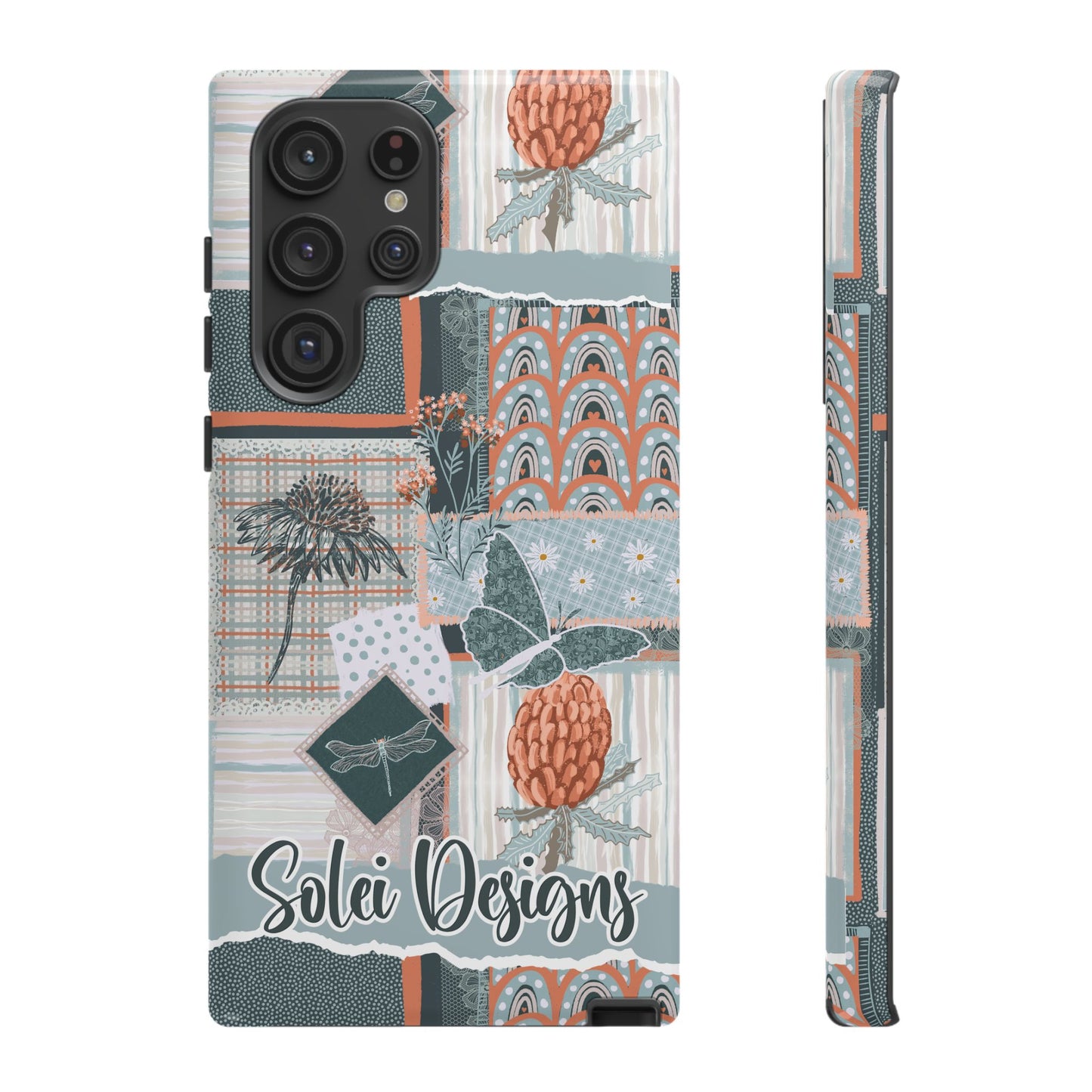 Phone tough case with hand drawn artwork and personalised text