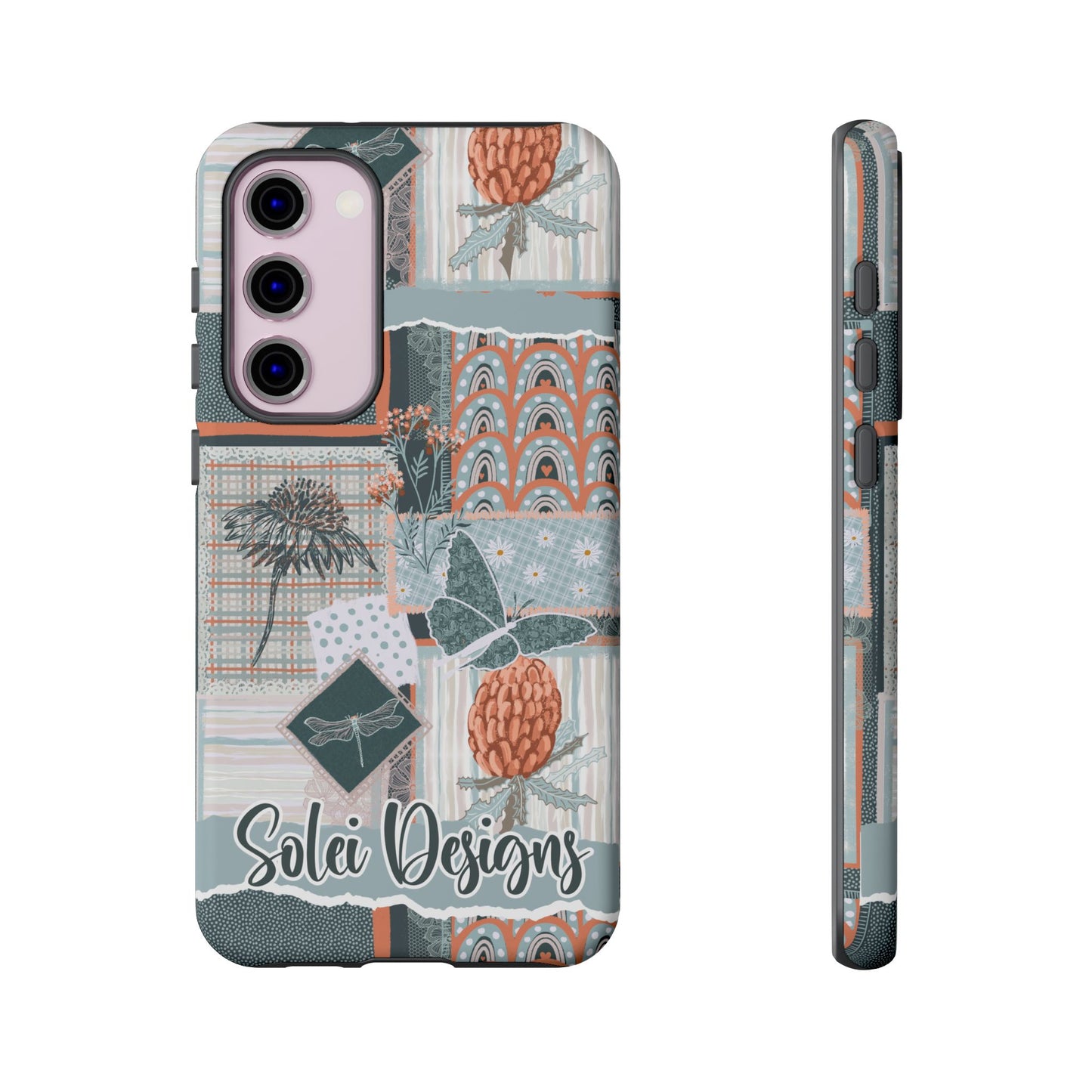 Phone tough case with hand drawn artwork and personalised text