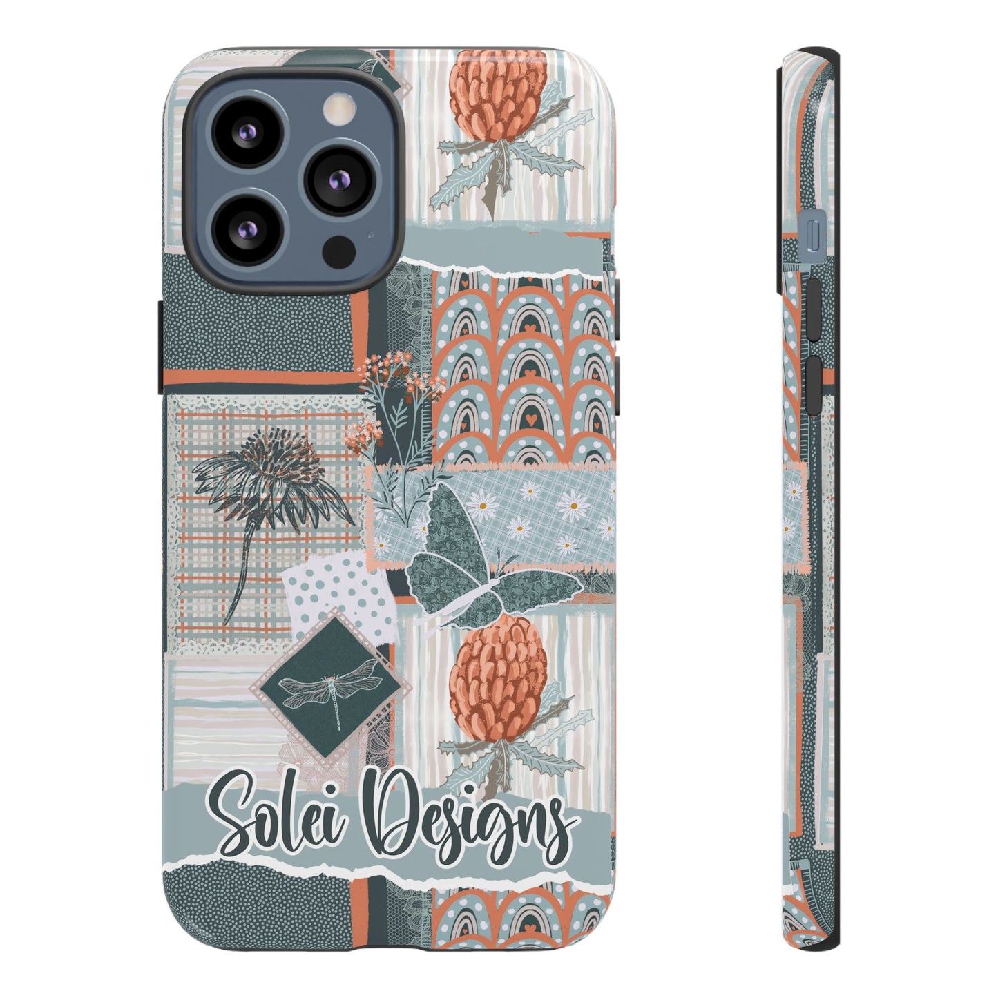 Phone tough case with hand drawn artwork and personalised text