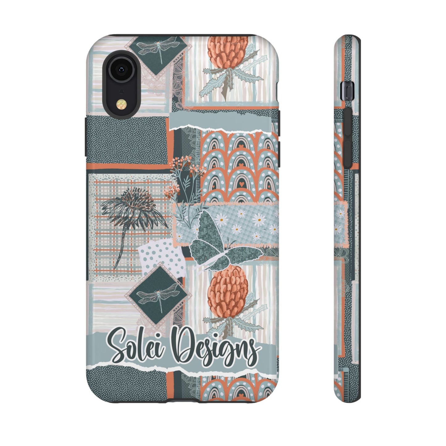 Phone tough case with hand drawn artwork and personalised text