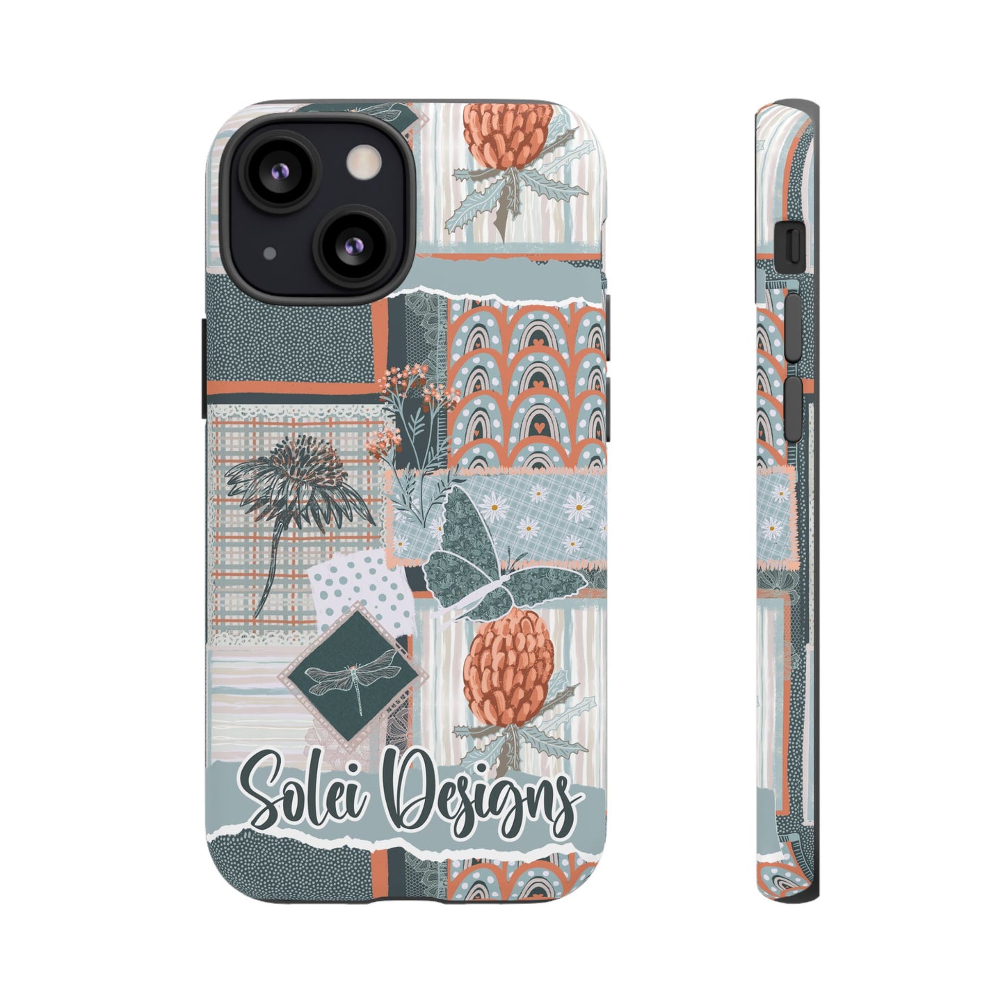 Phone tough case with hand drawn artwork and personalised text