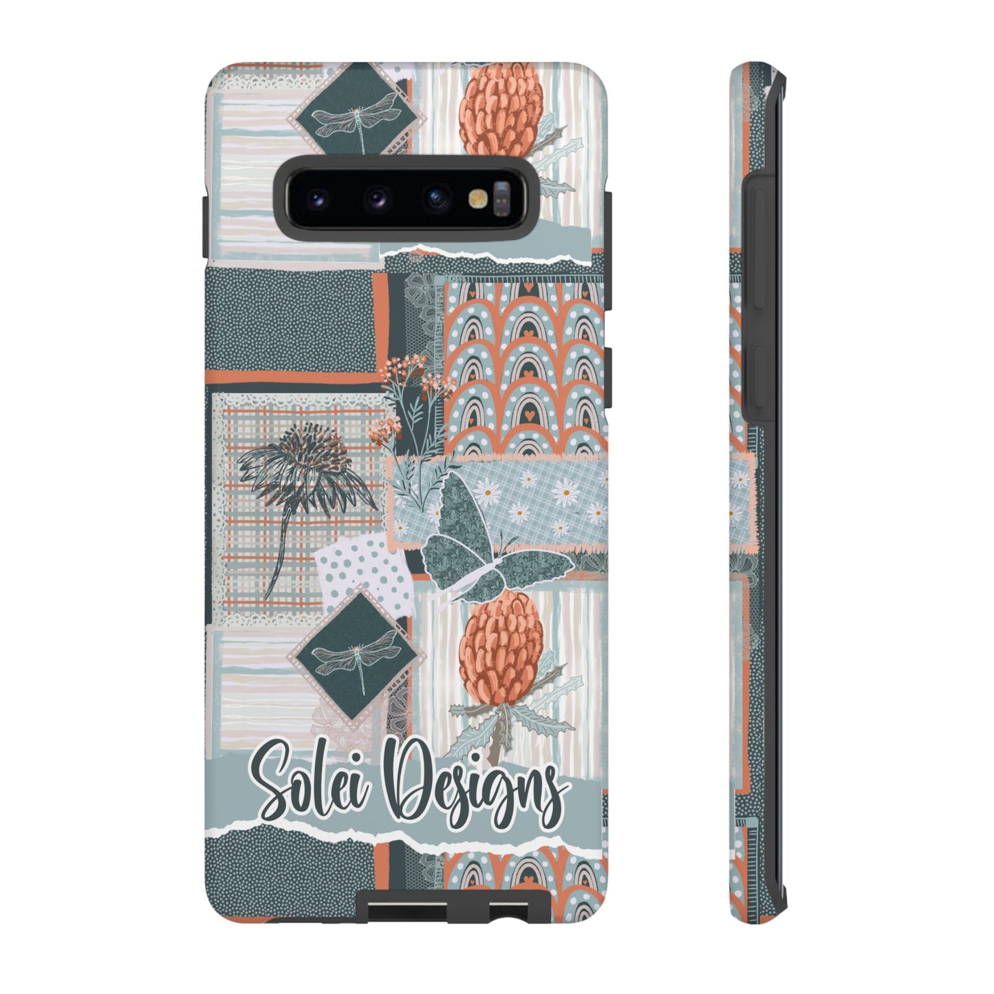 Phone tough case with hand drawn artwork and personalised text