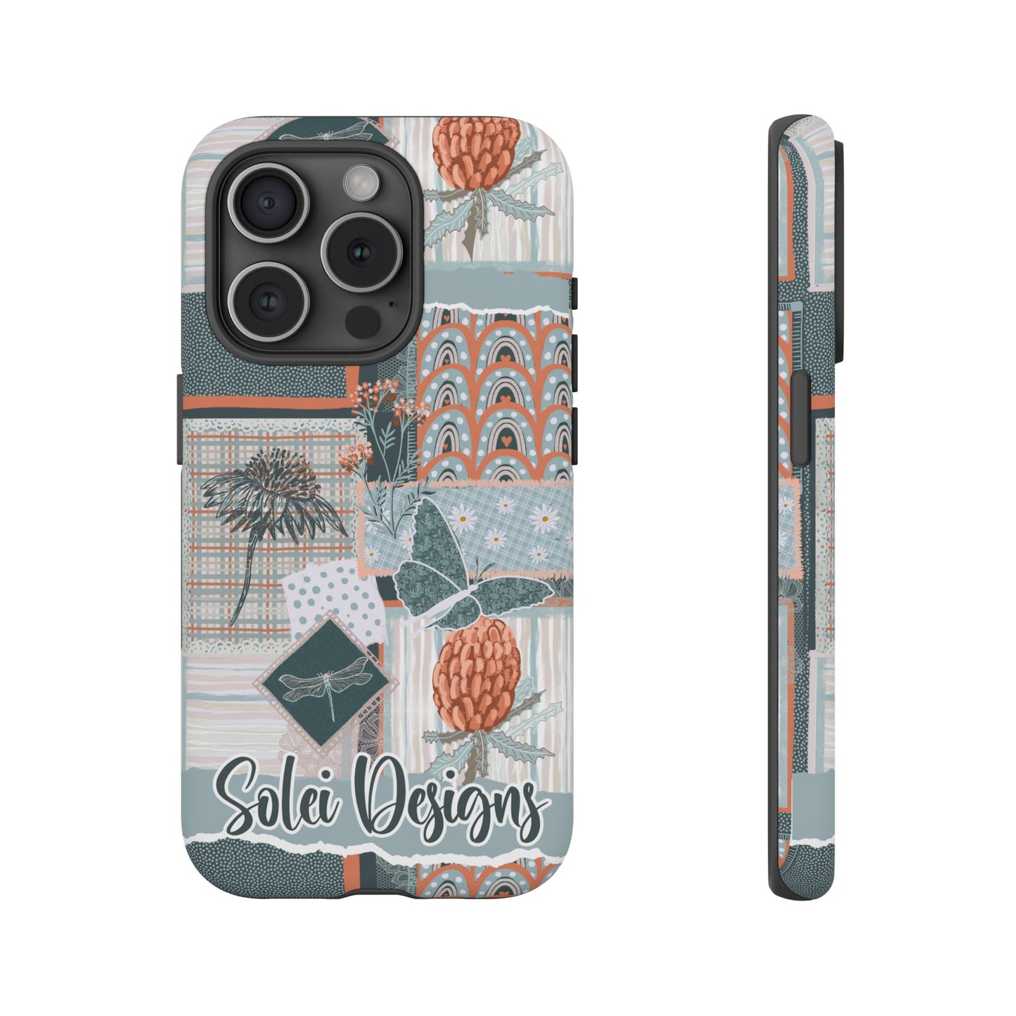 Phone tough case with hand drawn artwork and personalised text