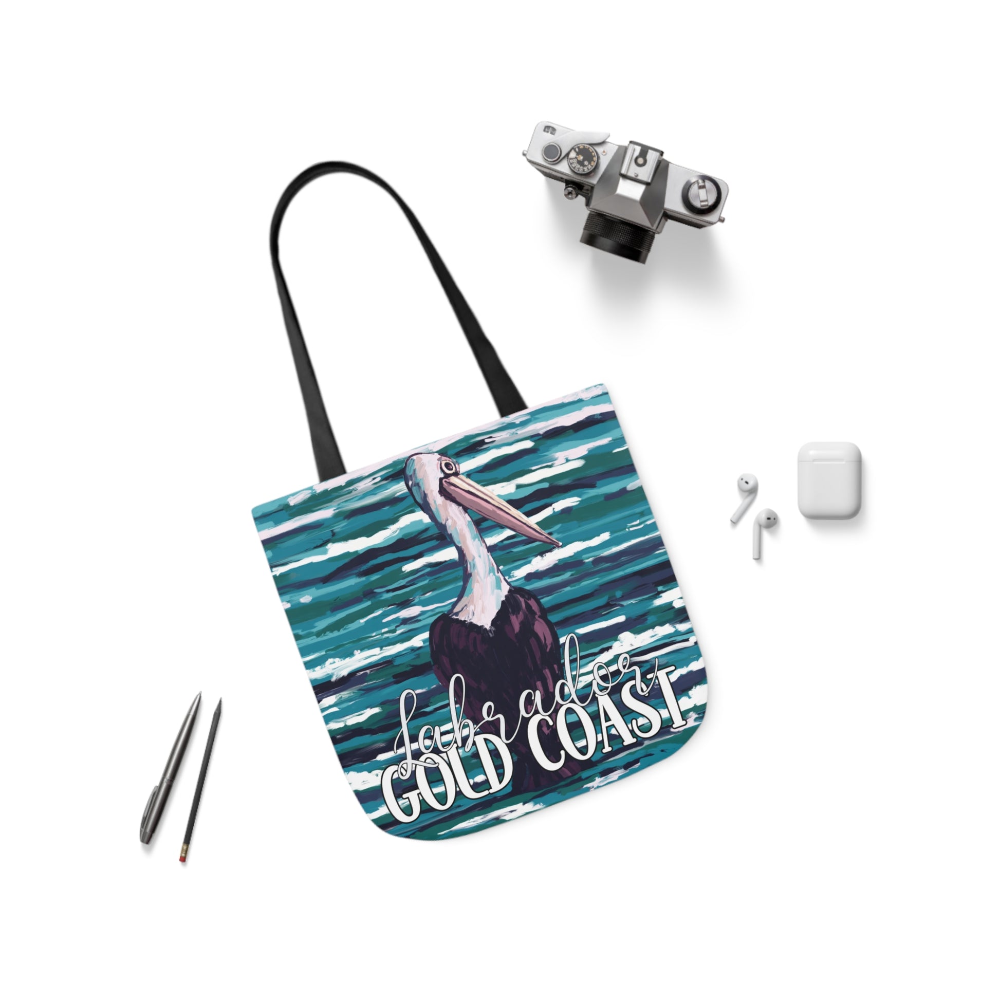 Australian Souvenir Canvas Tote Bag - Gold Coast Pelican hand drawn artwork - Solei Designs