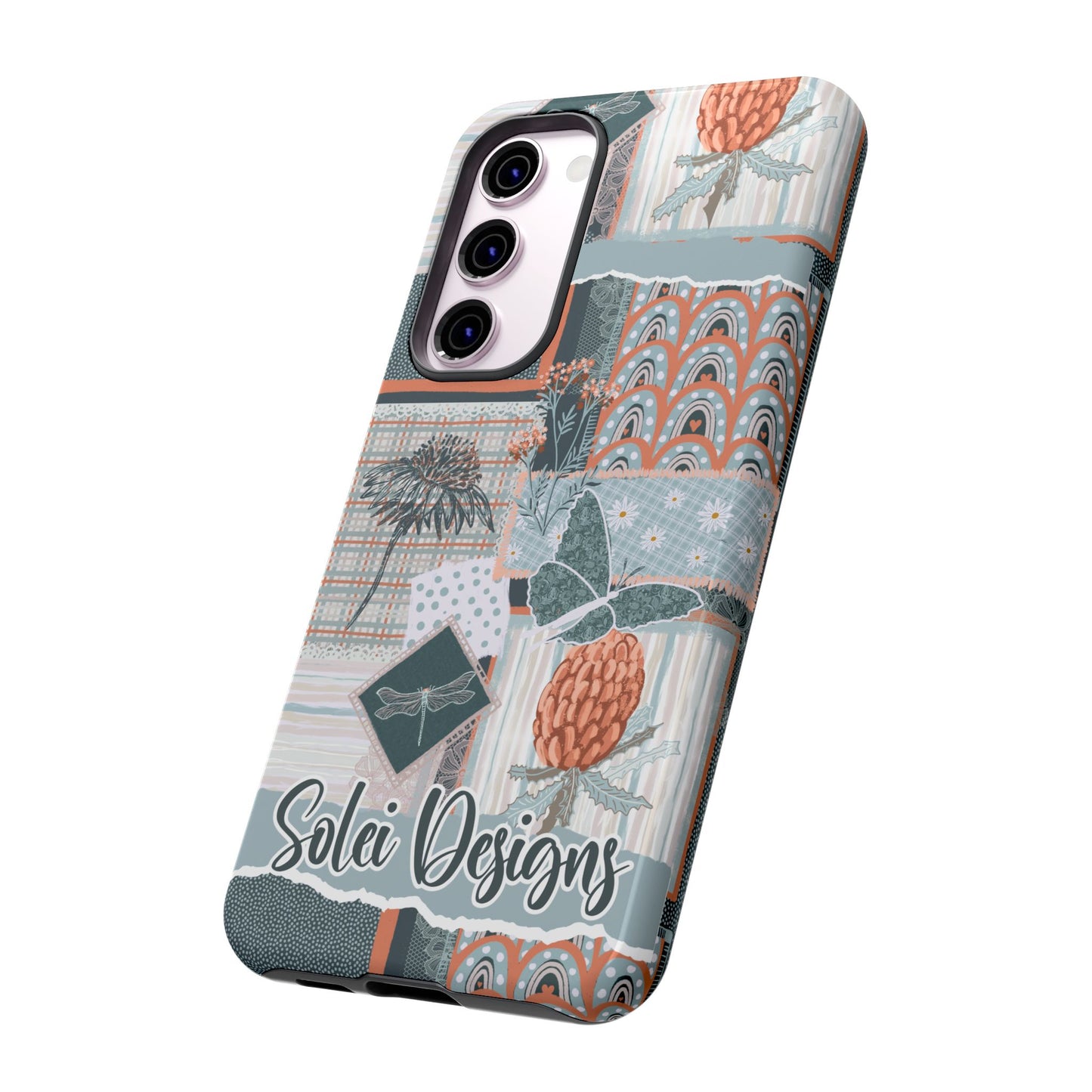 Phone tough case with hand drawn artwork and personalised text