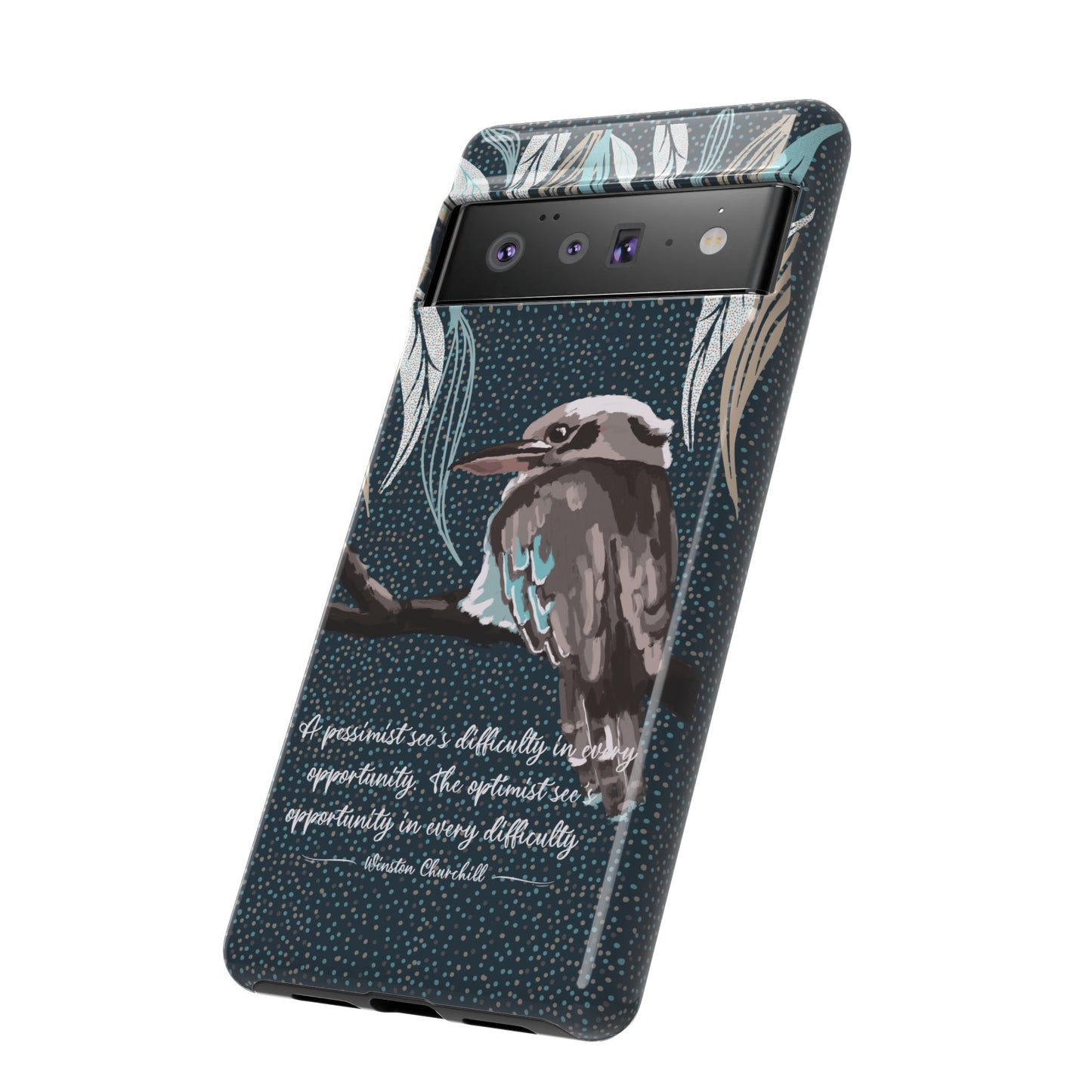 Phone tough case with hand drawn artwork and personalised text - Kookaburra design