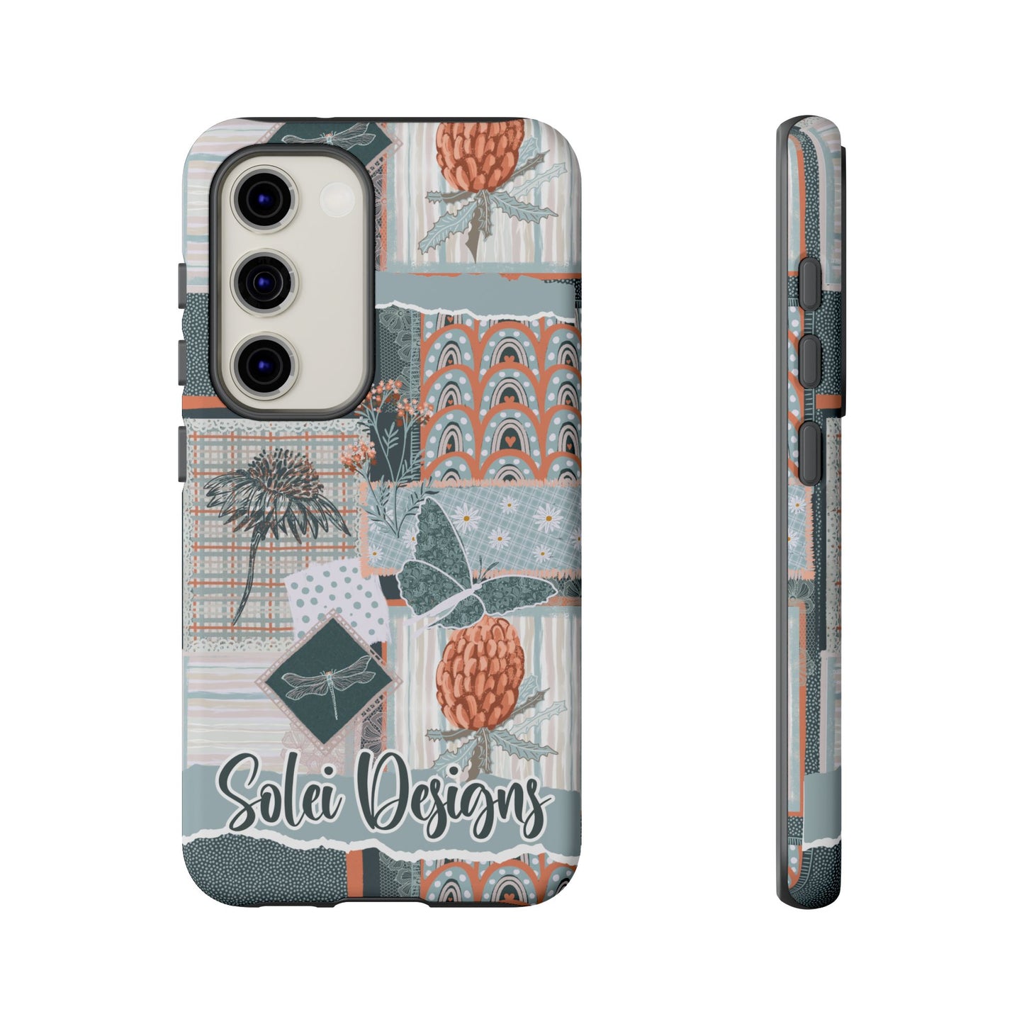 Phone tough case with hand drawn artwork and personalised text