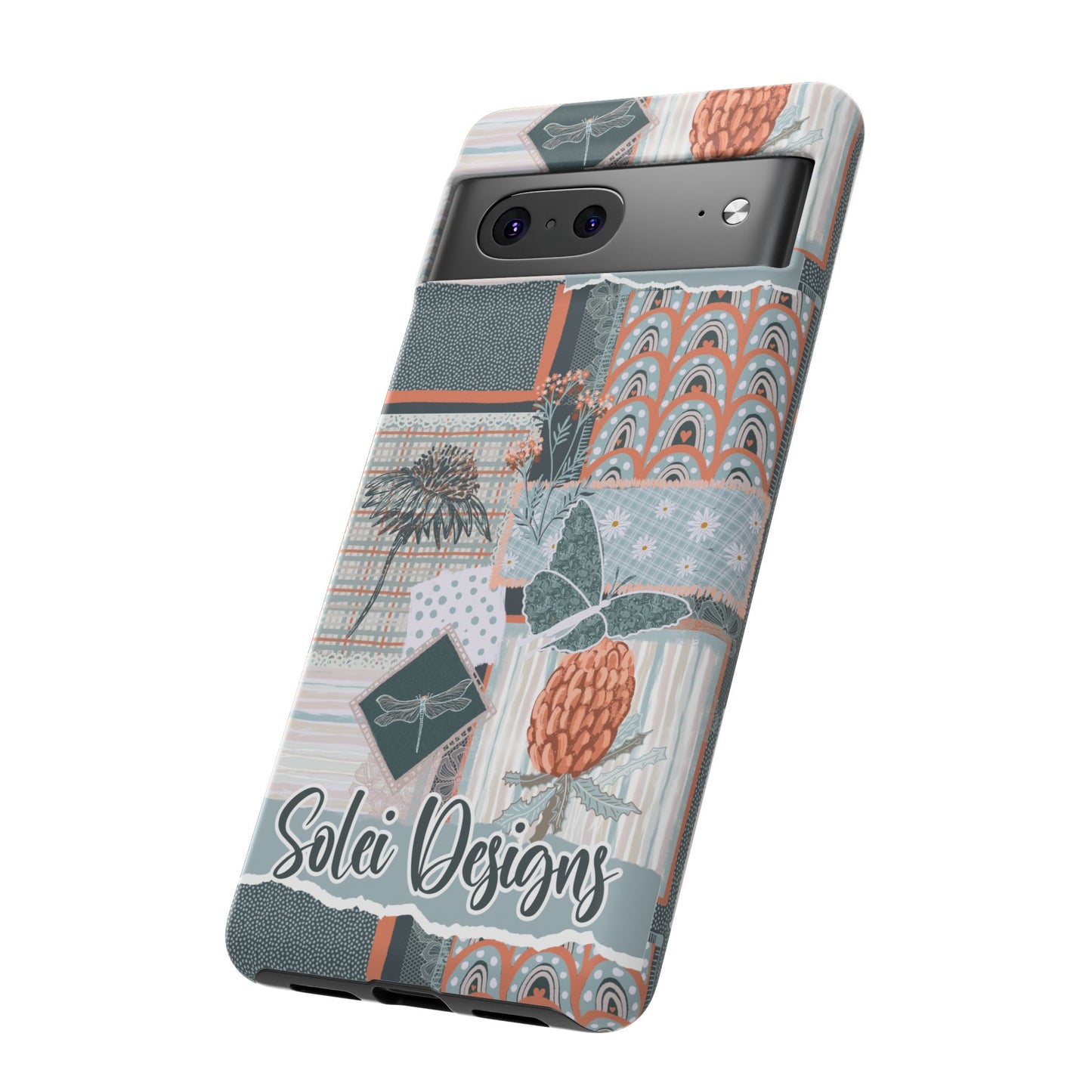 Phone tough case with hand drawn artwork and personalised text