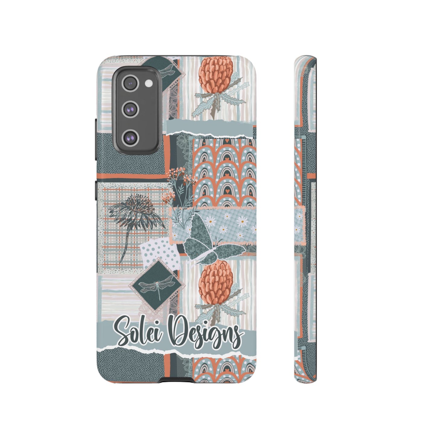 Phone tough case with hand drawn artwork and personalised text