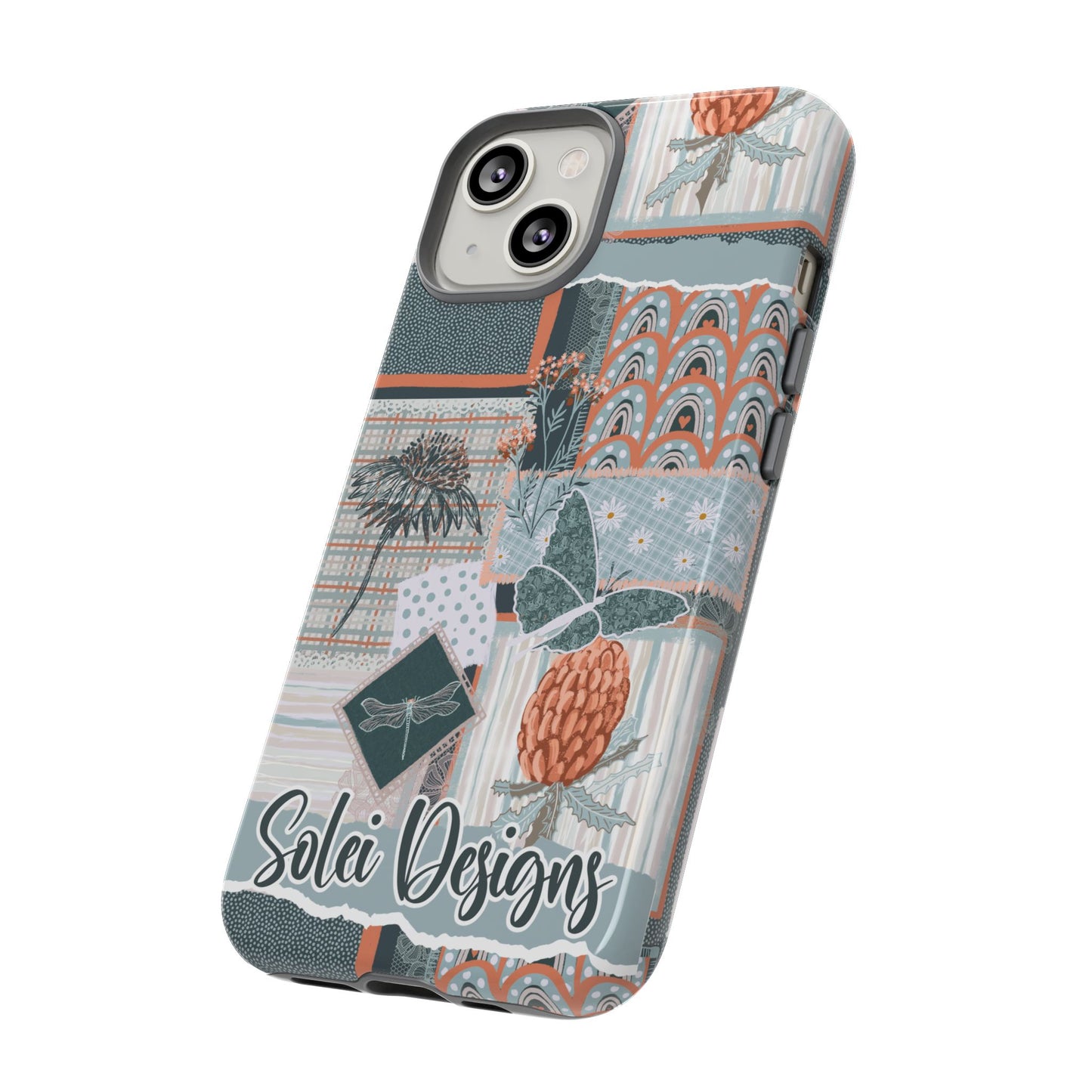 Phone tough case with hand drawn artwork and personalised text