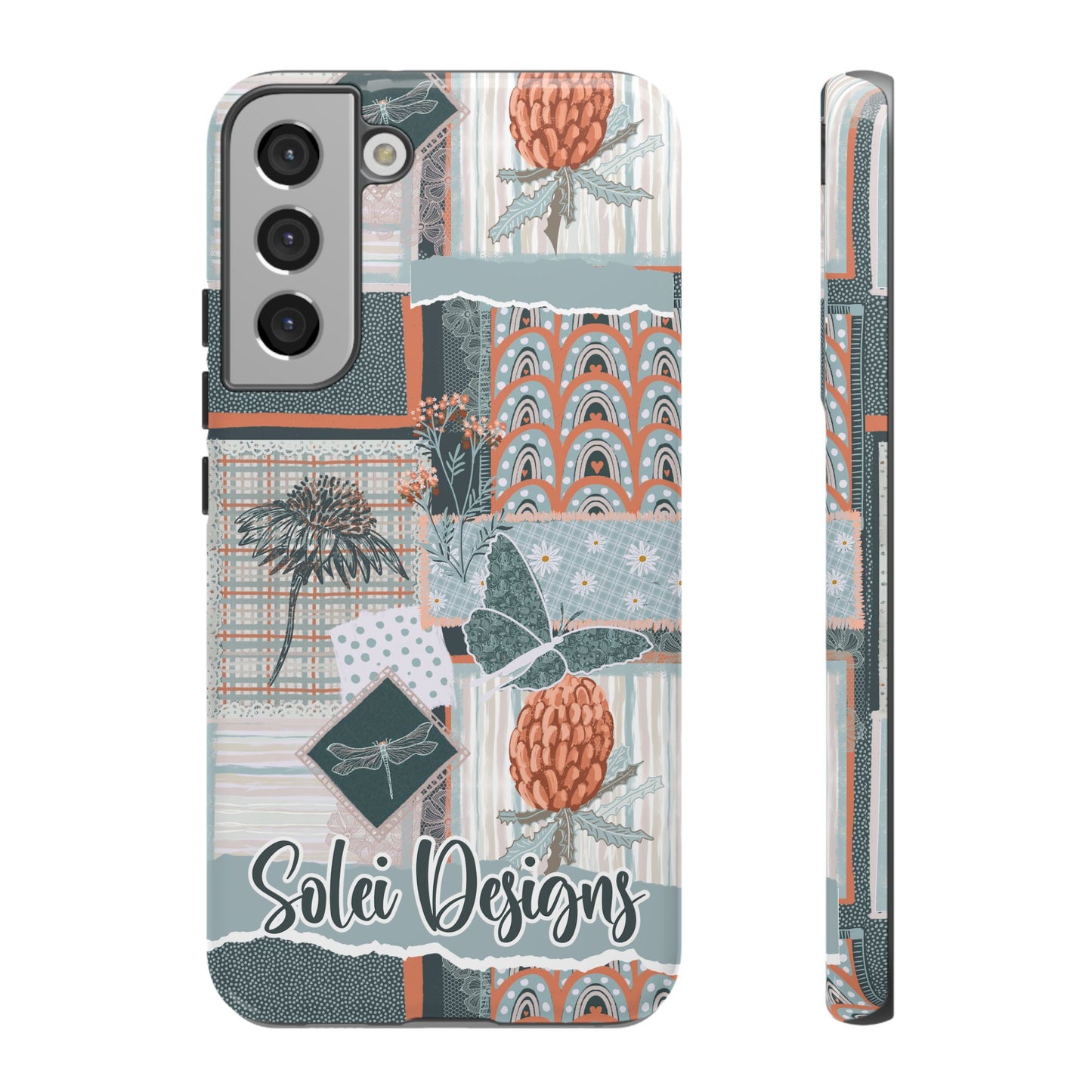 Phone tough case with hand drawn artwork and personalised text