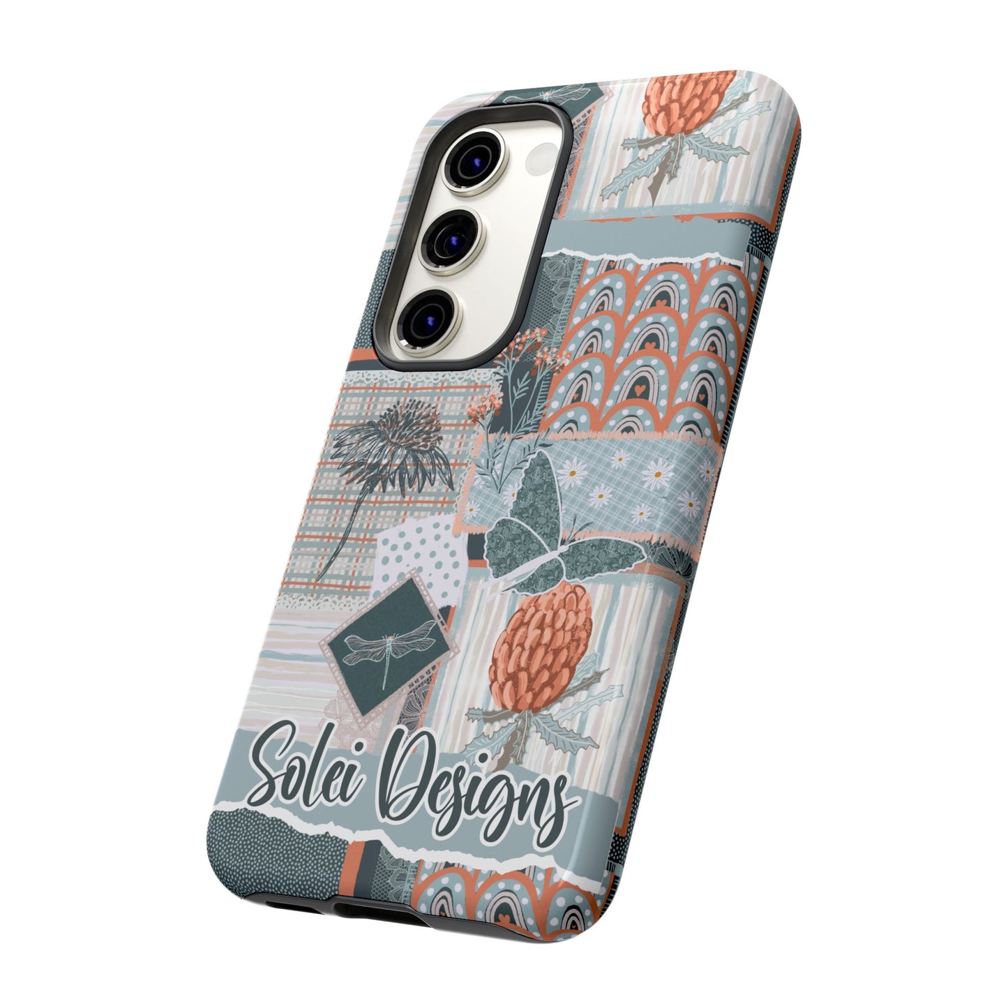 Phone tough case with hand drawn artwork and personalised text