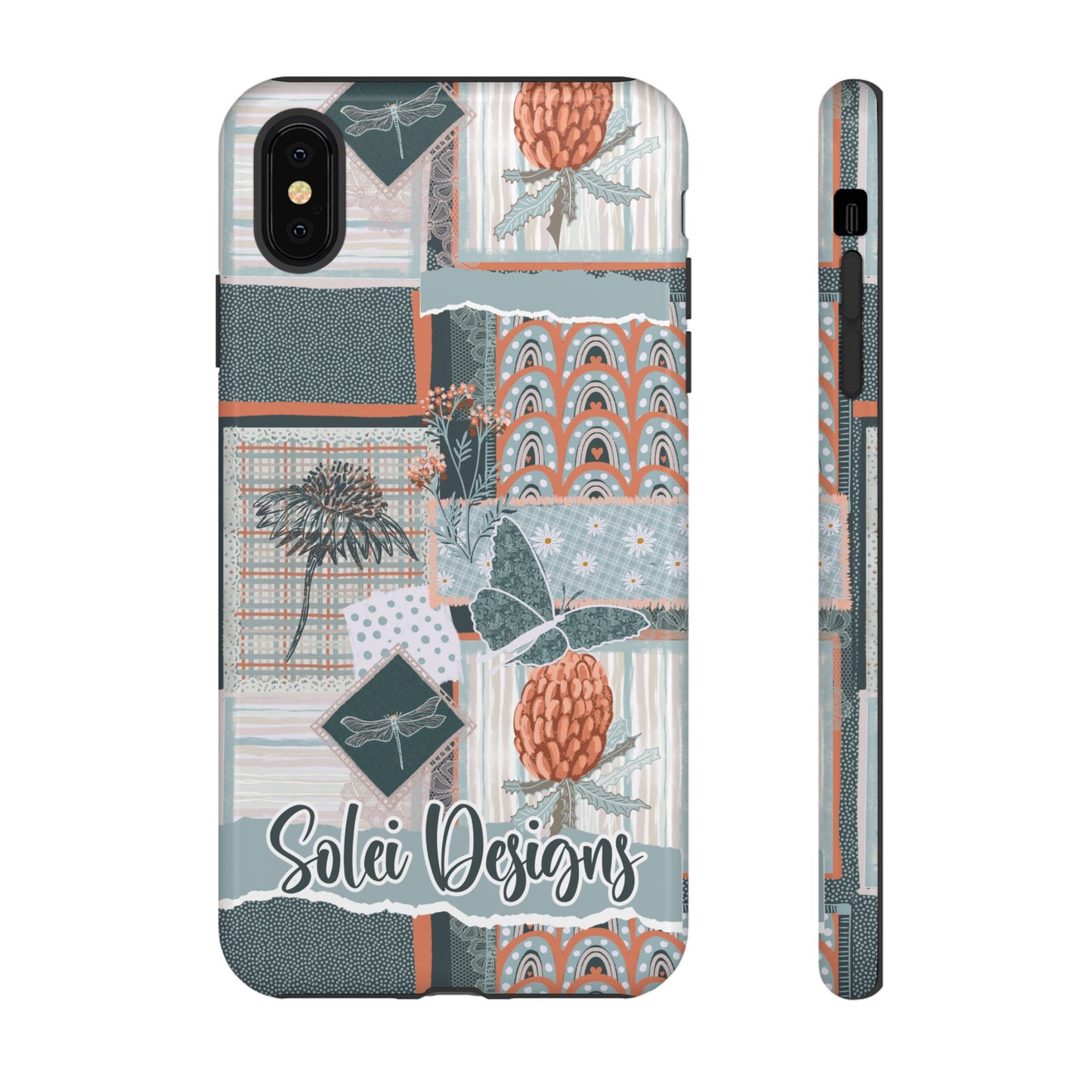 Phone tough case with hand drawn artwork and personalised text