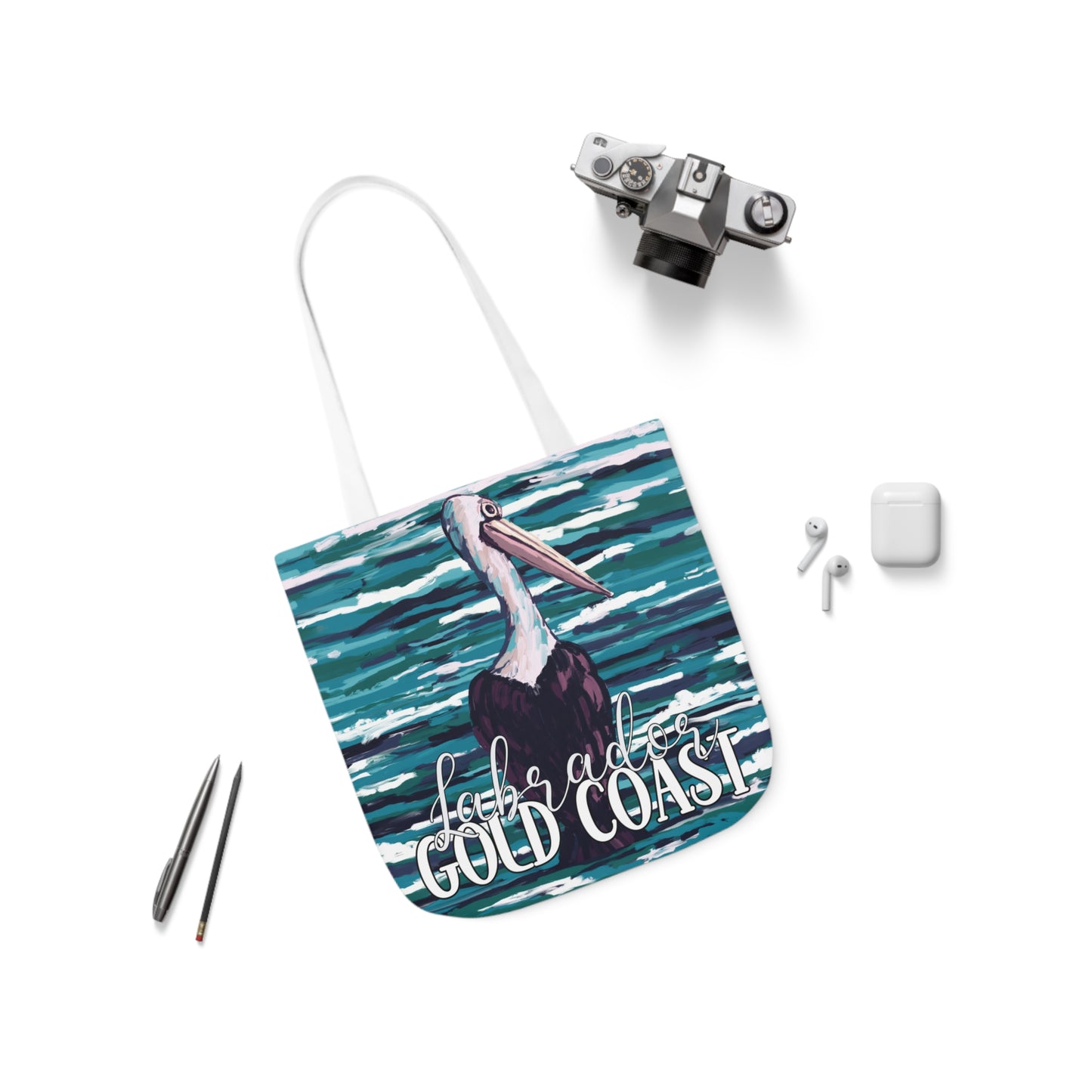 Australian Souvenir Canvas Tote Bag - Gold Coast Pelican hand drawn artwork - Solei Designs