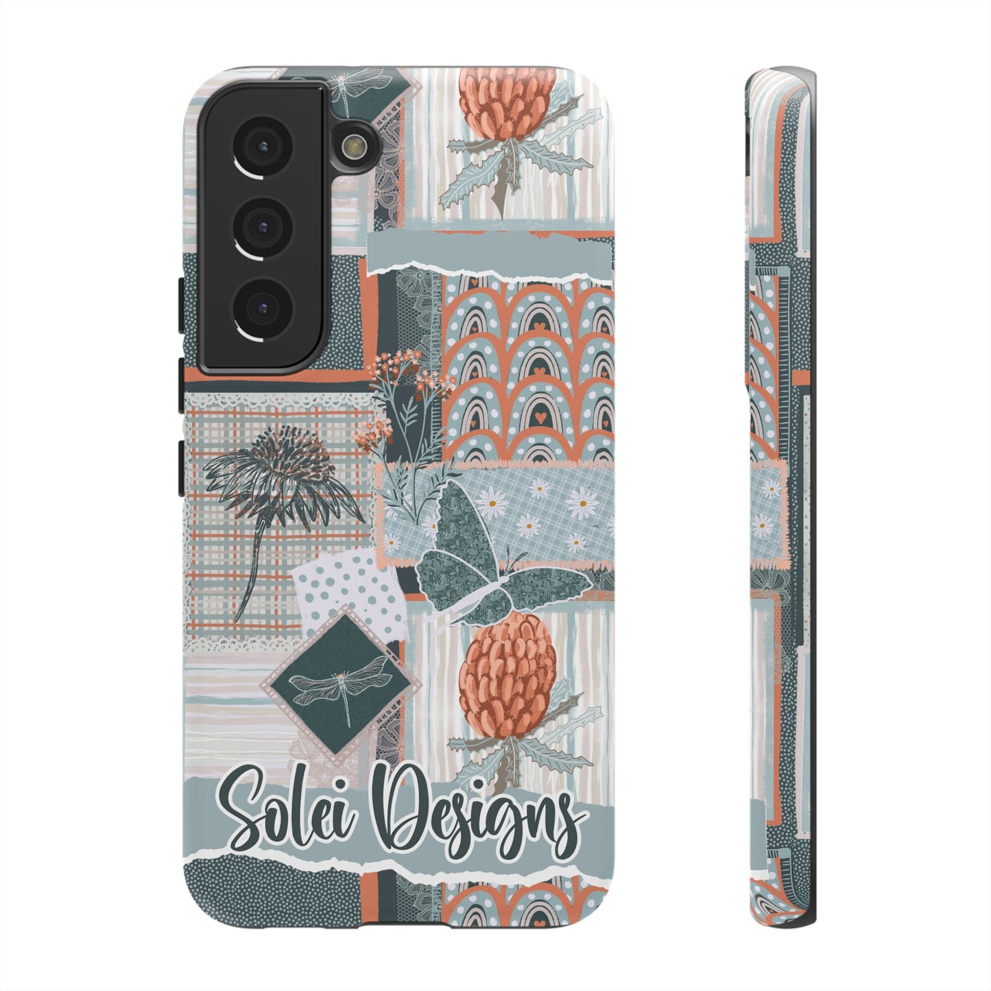 Phone tough case with hand drawn artwork and personalised text