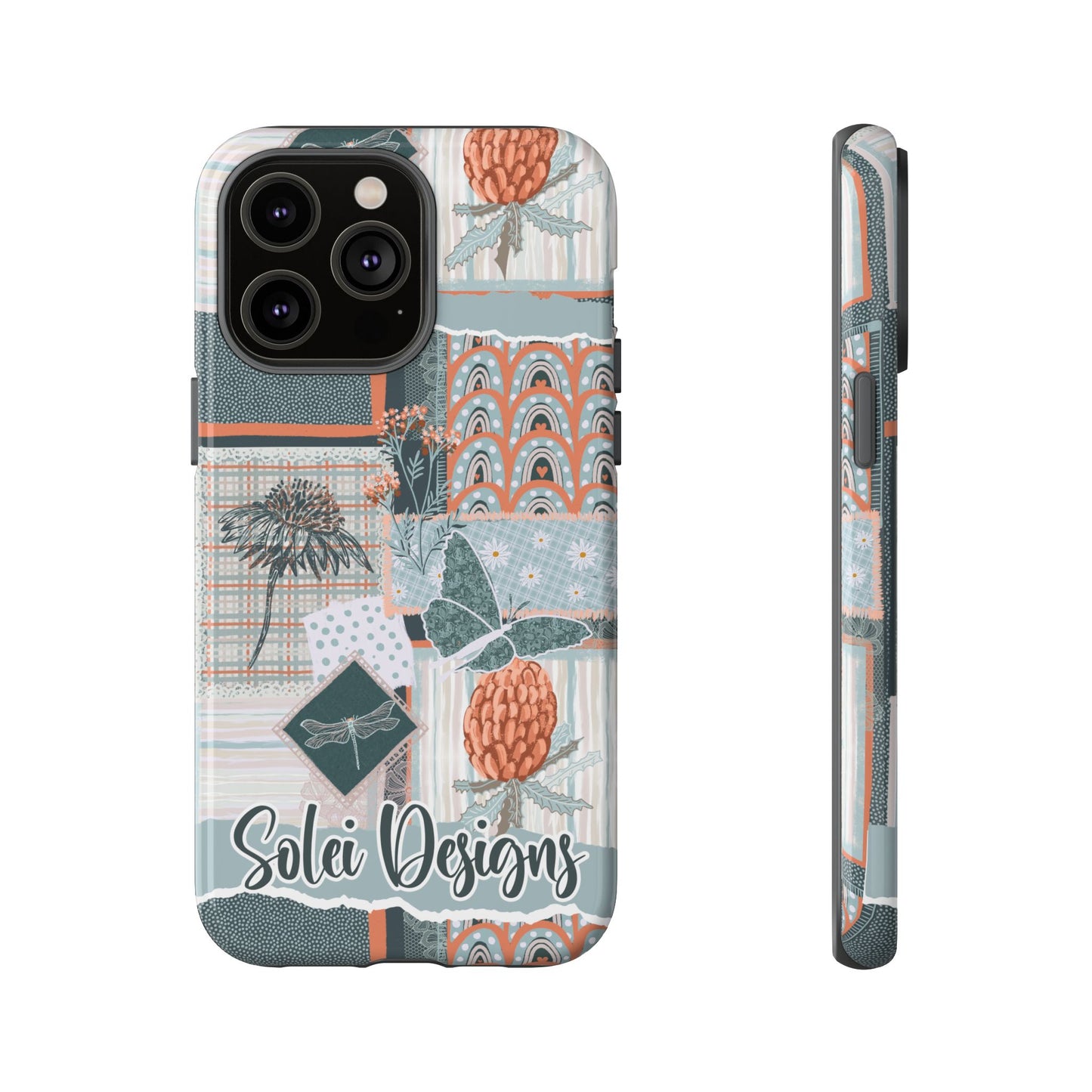 Phone tough case with hand drawn artwork and personalised text