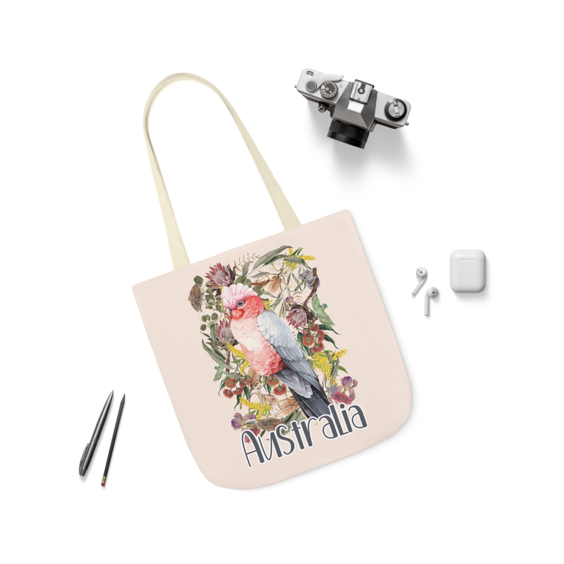 Australian Souvenir Canvas Tote Bag - Pink Galah design - Solei Designs