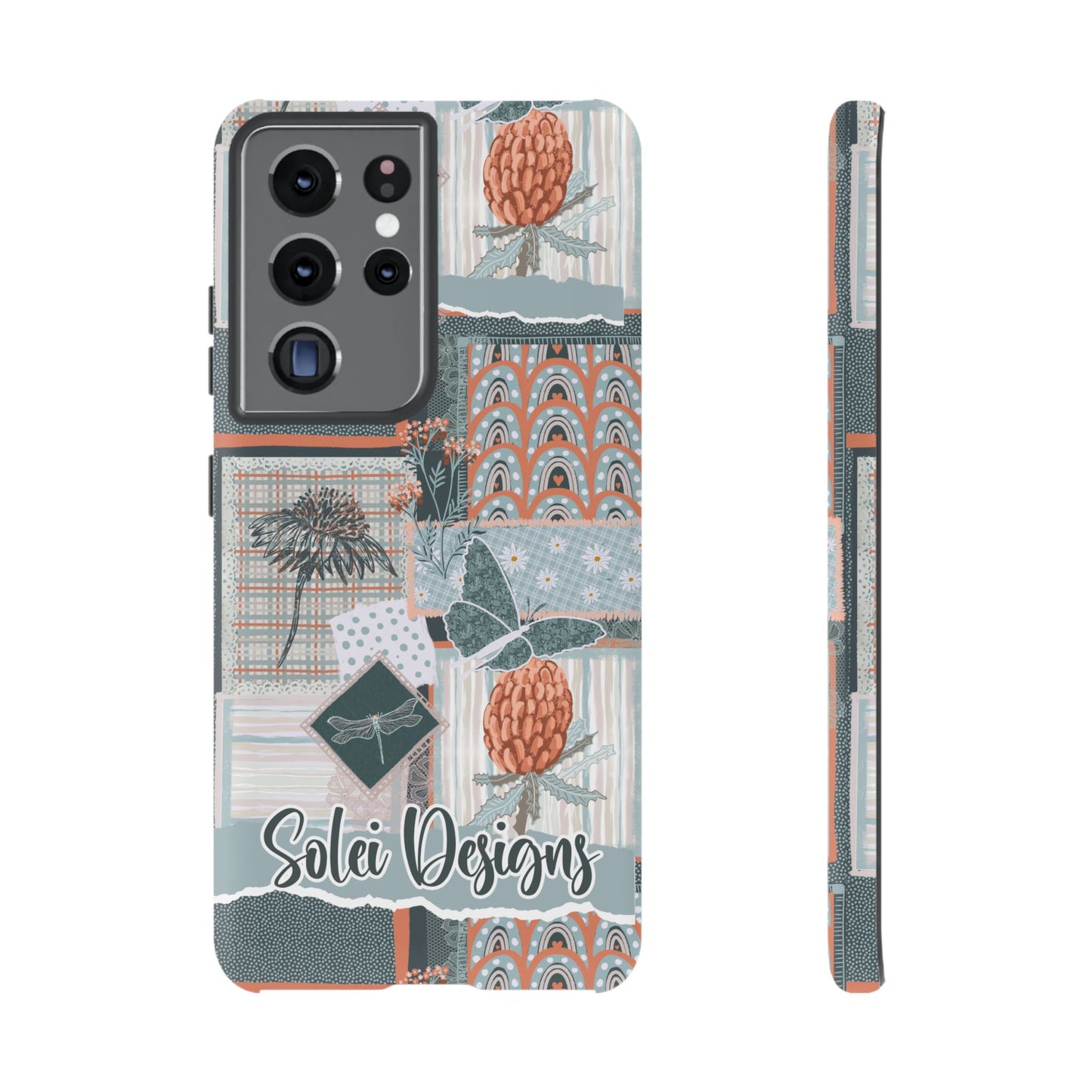 Phone tough case with hand drawn artwork and personalised text