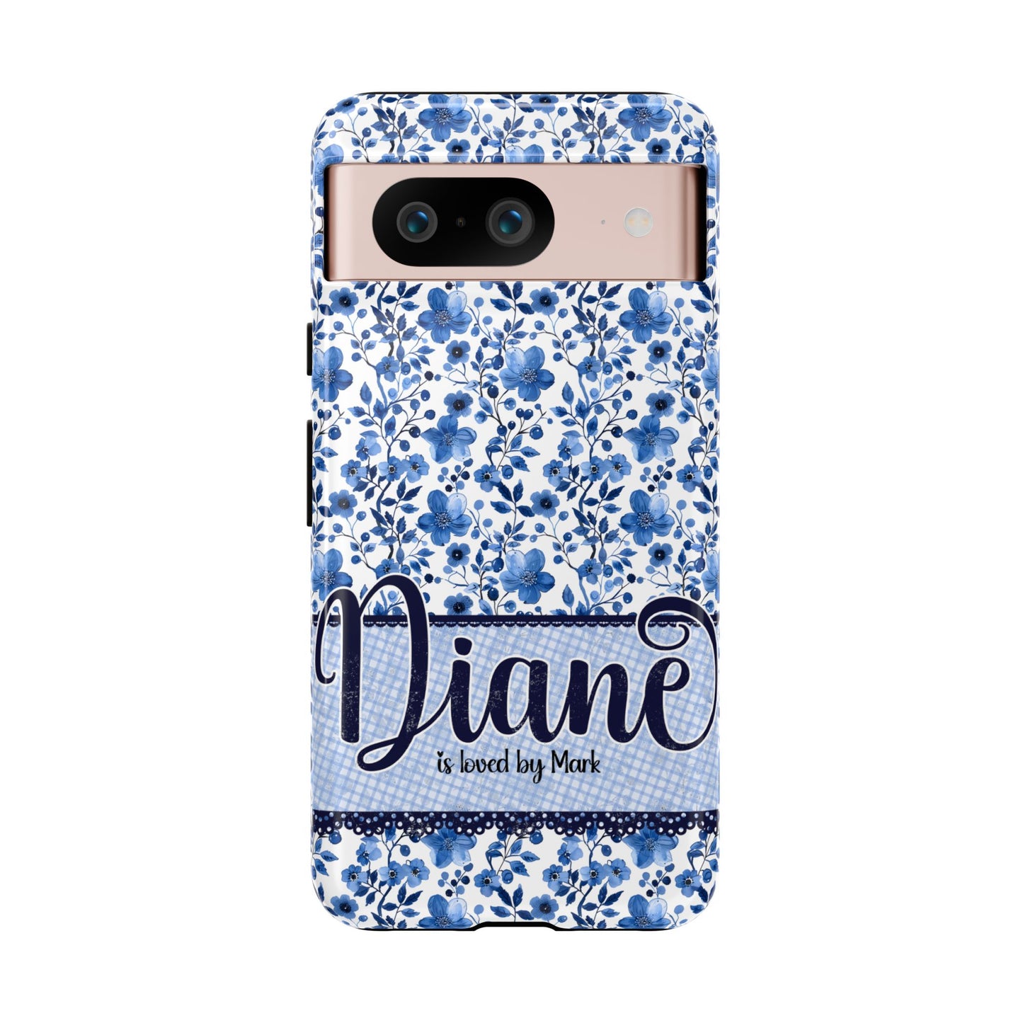 Personalised phone tough case - blue cottagecore floral design