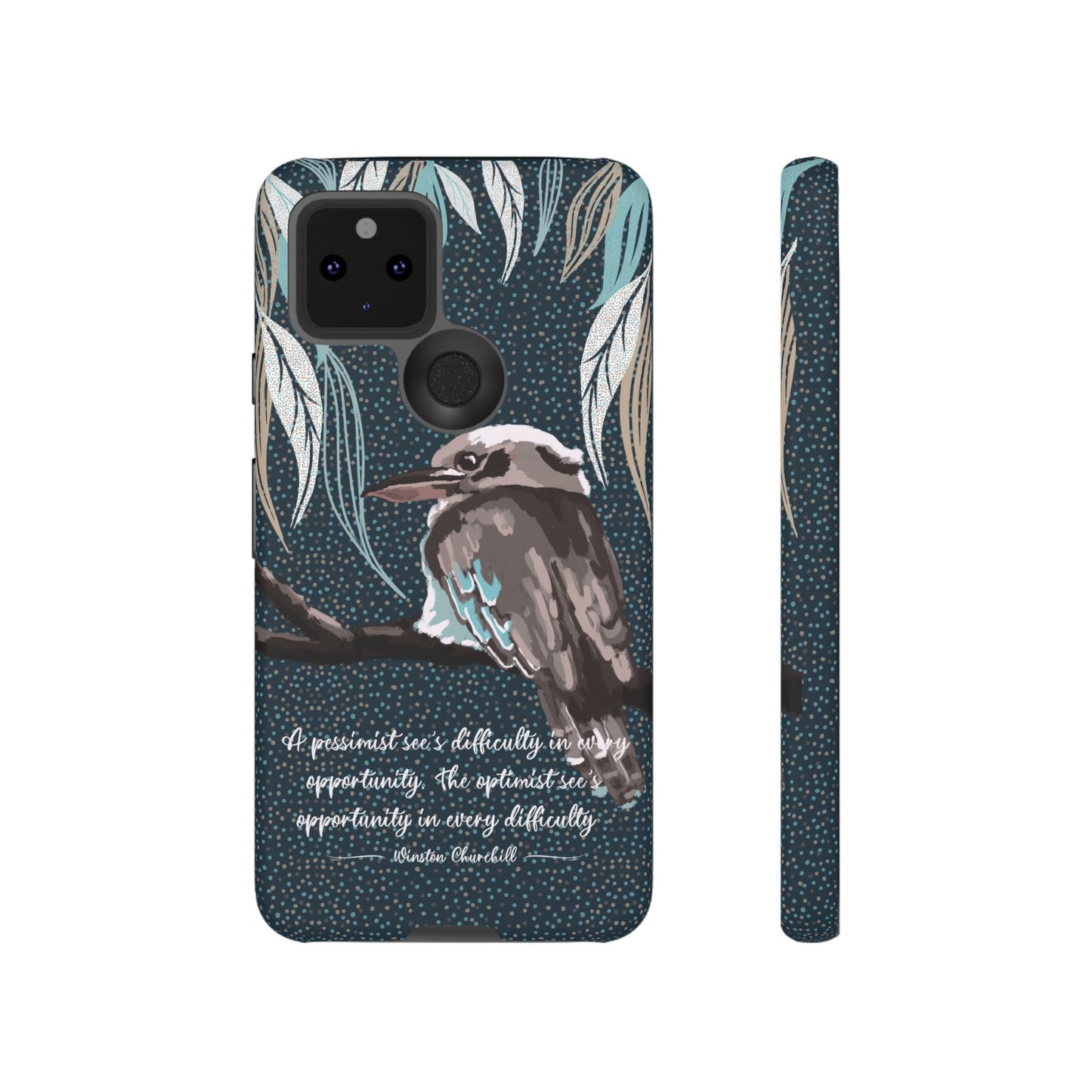 Phone tough case with hand drawn artwork and personalised text - Kookaburra design