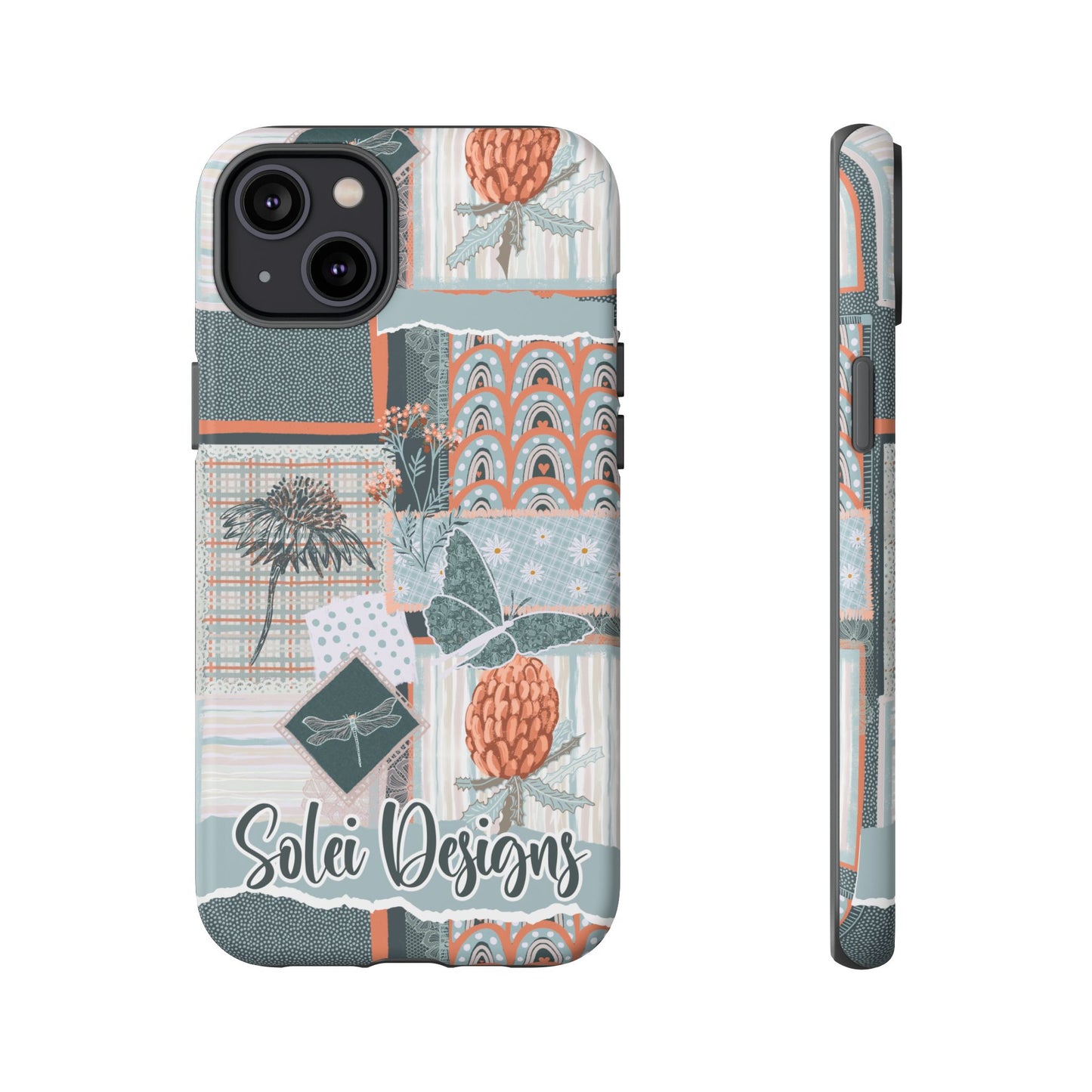 Phone tough case with hand drawn artwork and personalised text