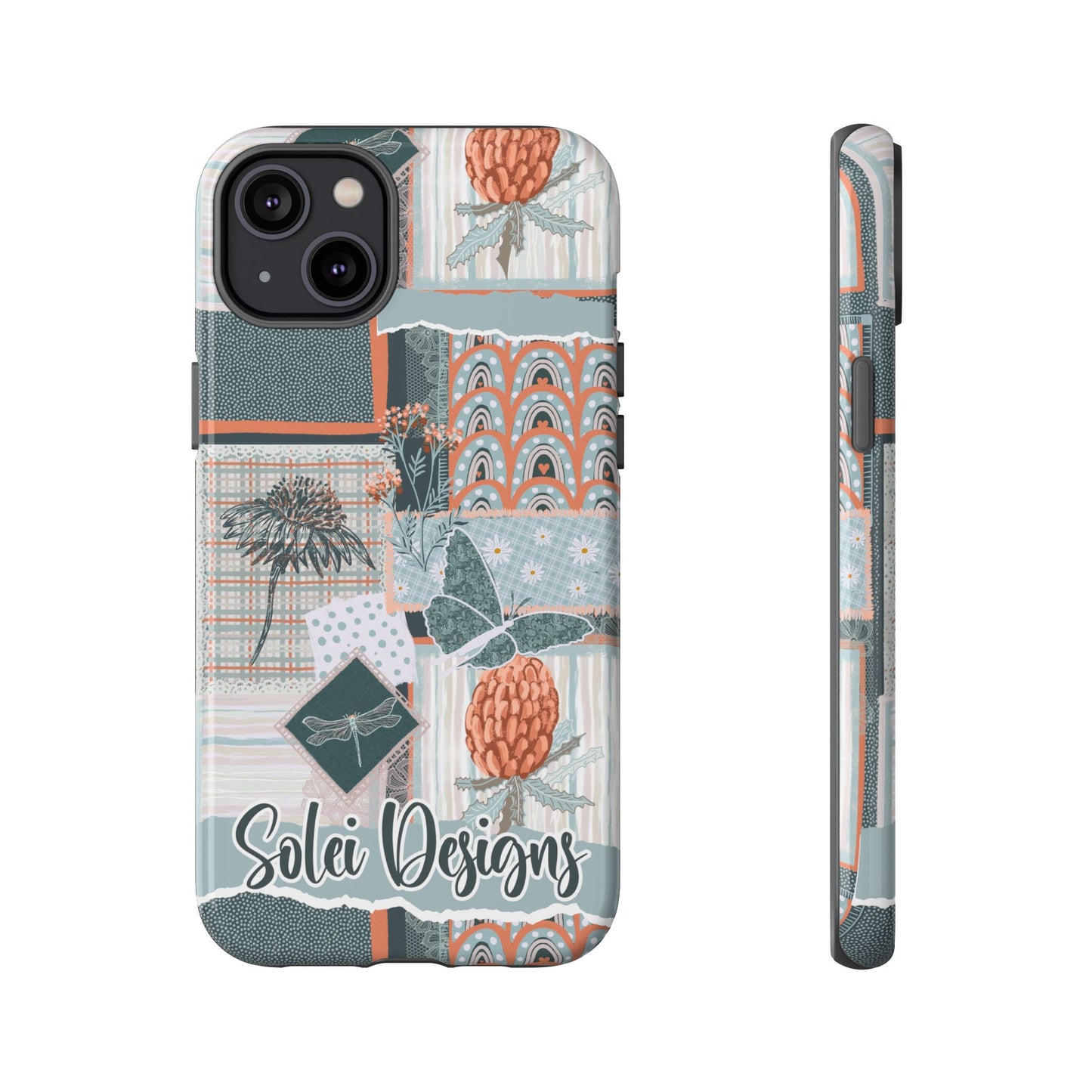 Phone tough case with hand drawn artwork and personalised text