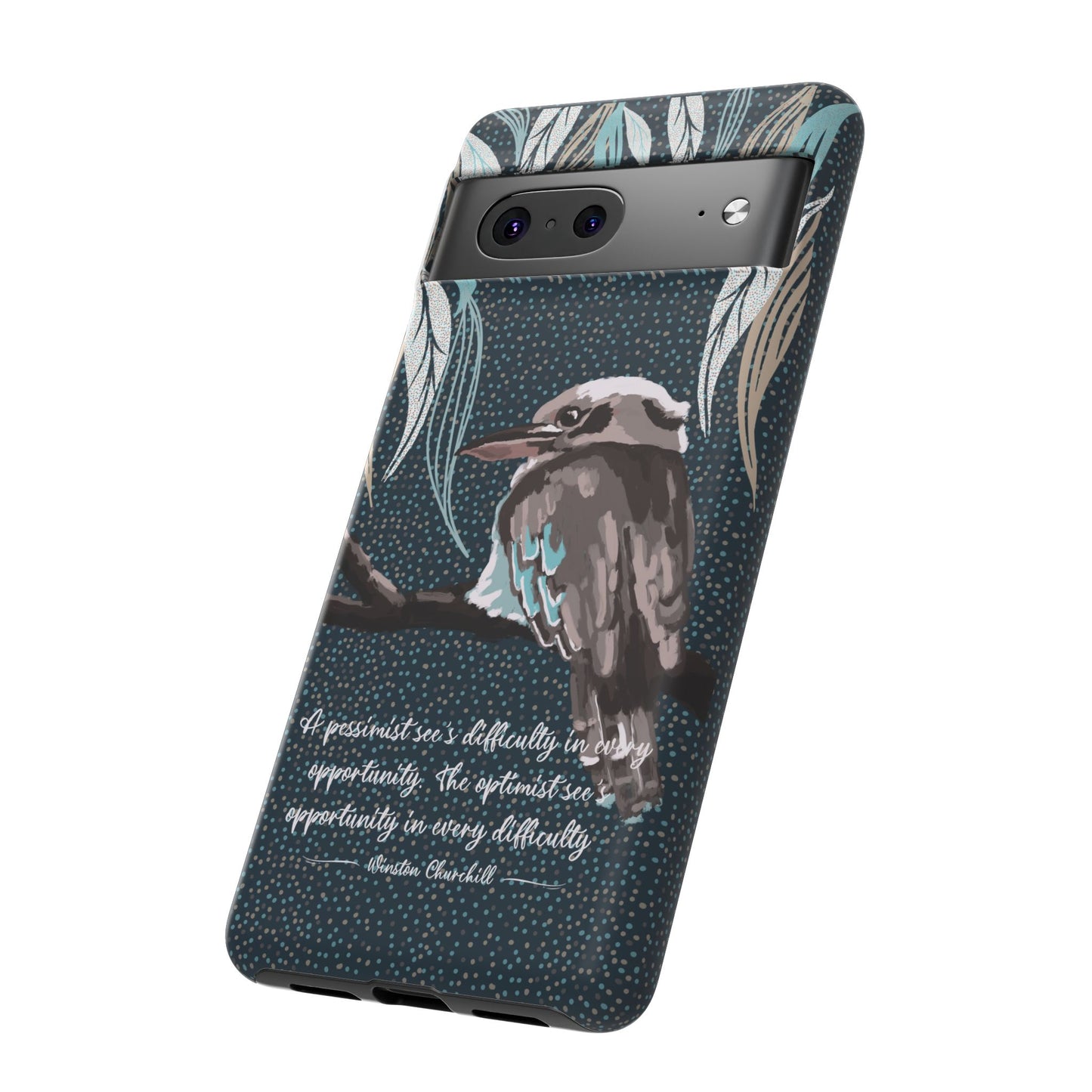 Phone tough case with hand drawn artwork and personalised text - Kookaburra design