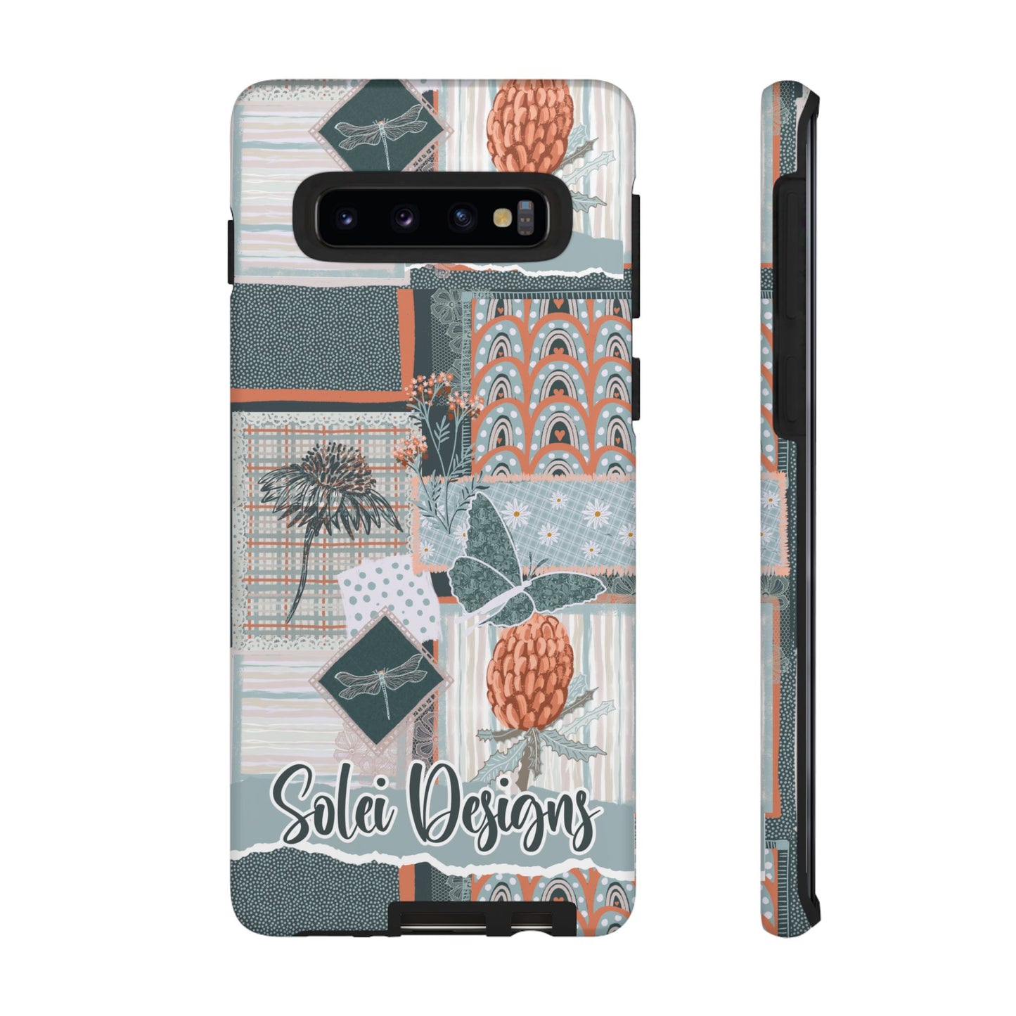 Phone tough case with hand drawn artwork and personalised text