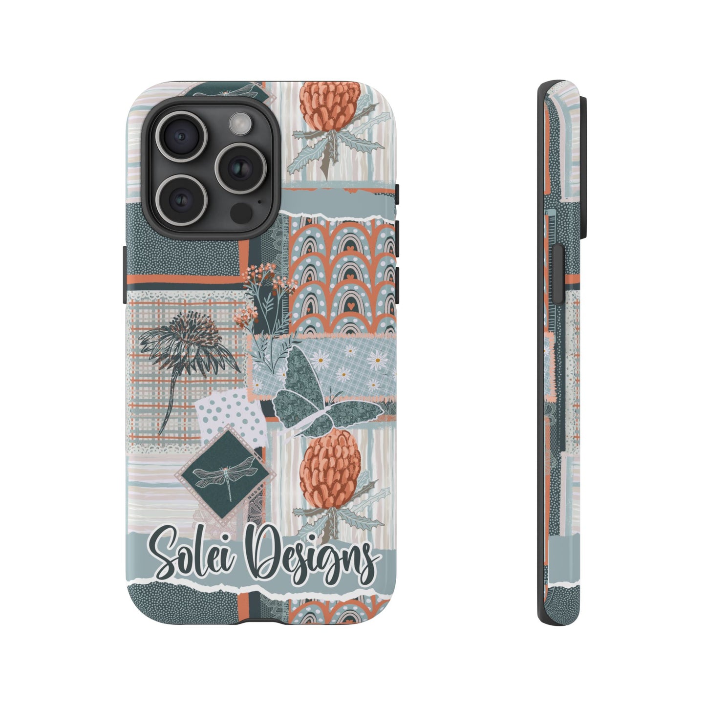 Phone tough case with hand drawn artwork and personalised text