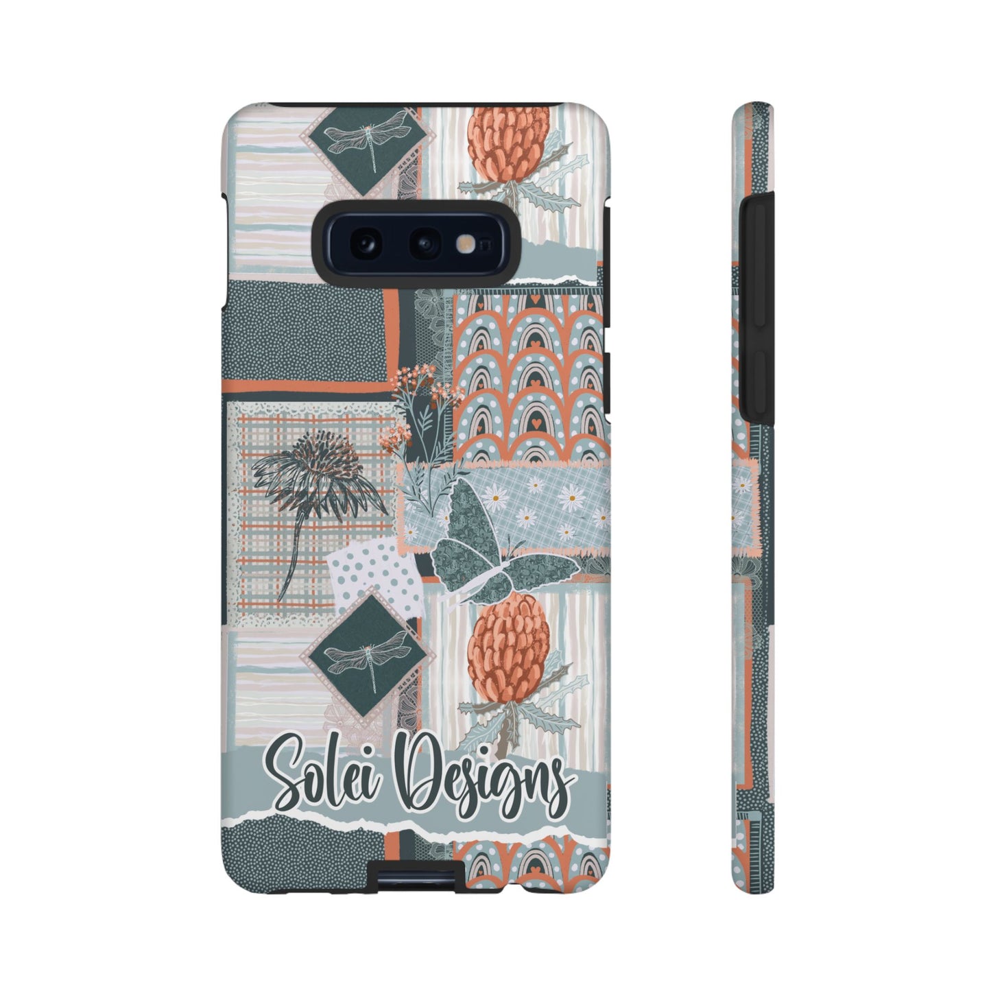 Phone tough case with hand drawn artwork and personalised text