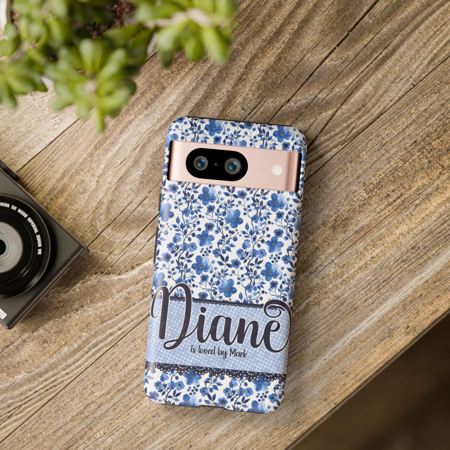 Personalised phone tough case - blue cottagecore floral design