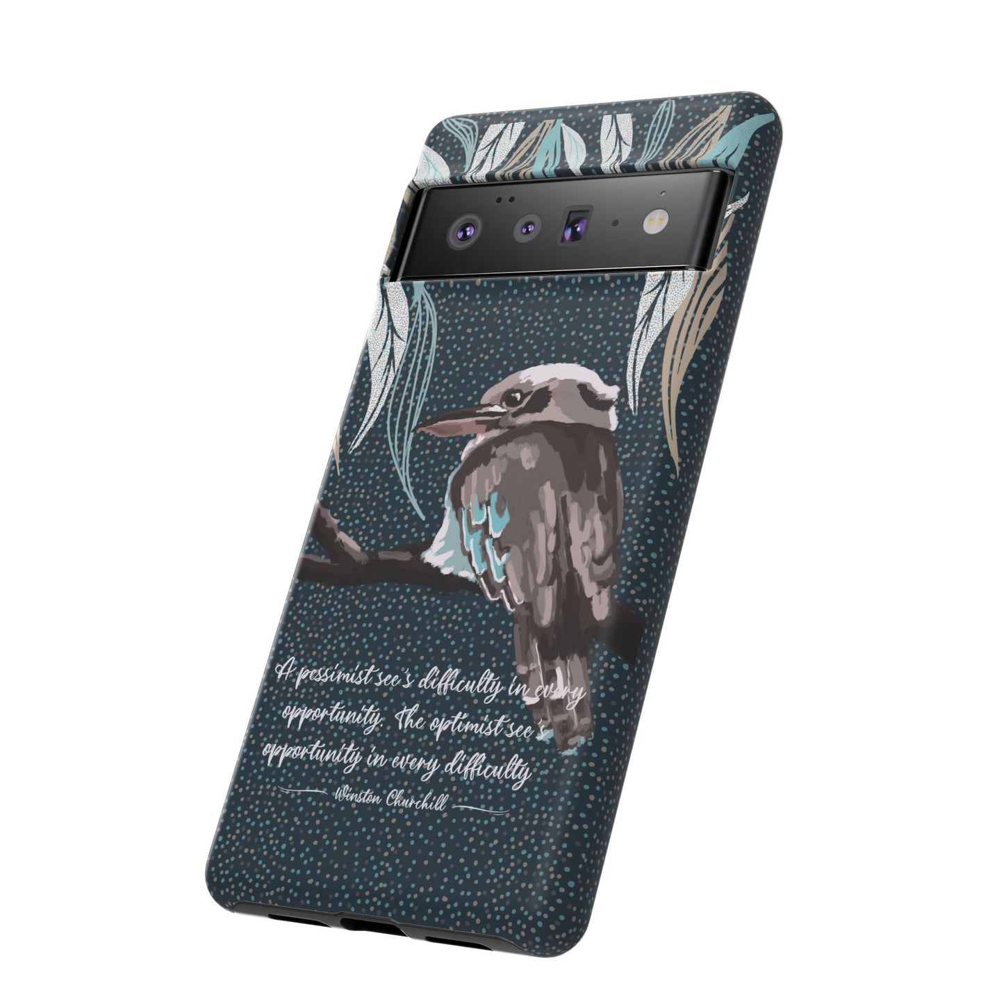 Phone tough case with hand drawn artwork and personalised text - Kookaburra design