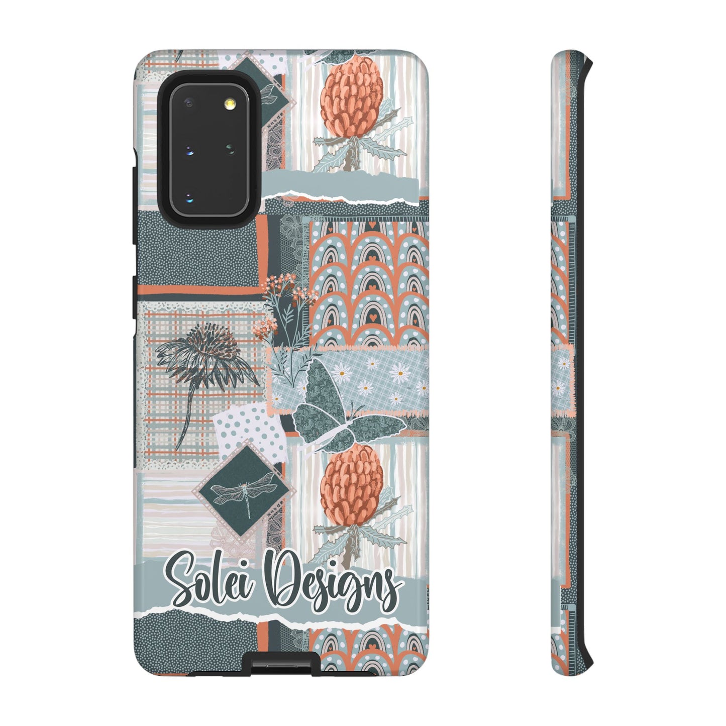 Phone tough case with hand drawn artwork and personalised text