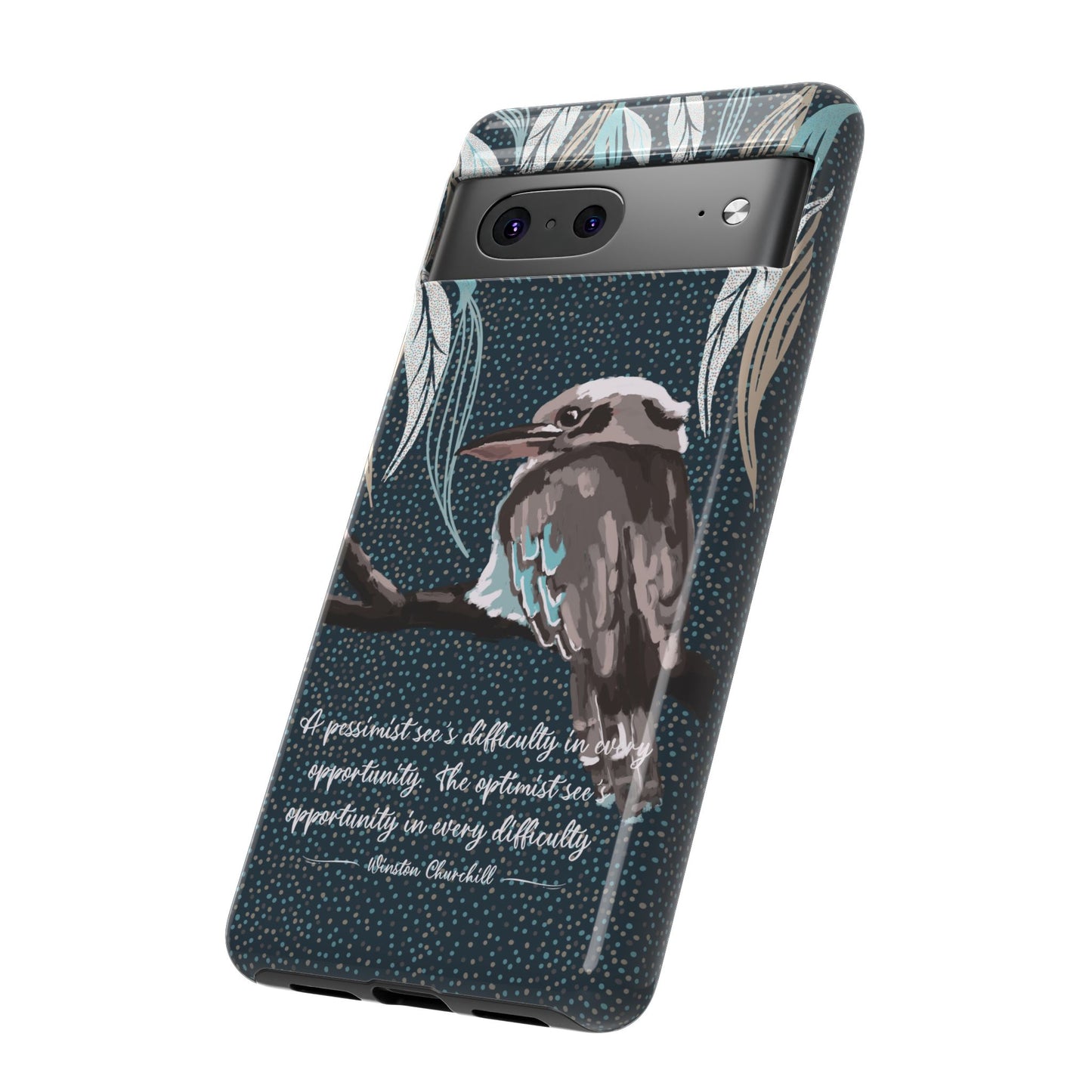 Phone tough case with hand drawn artwork and personalised text - Kookaburra design