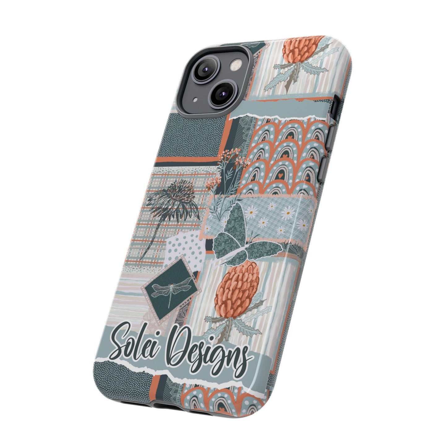 Phone tough case with hand drawn artwork and personalised text