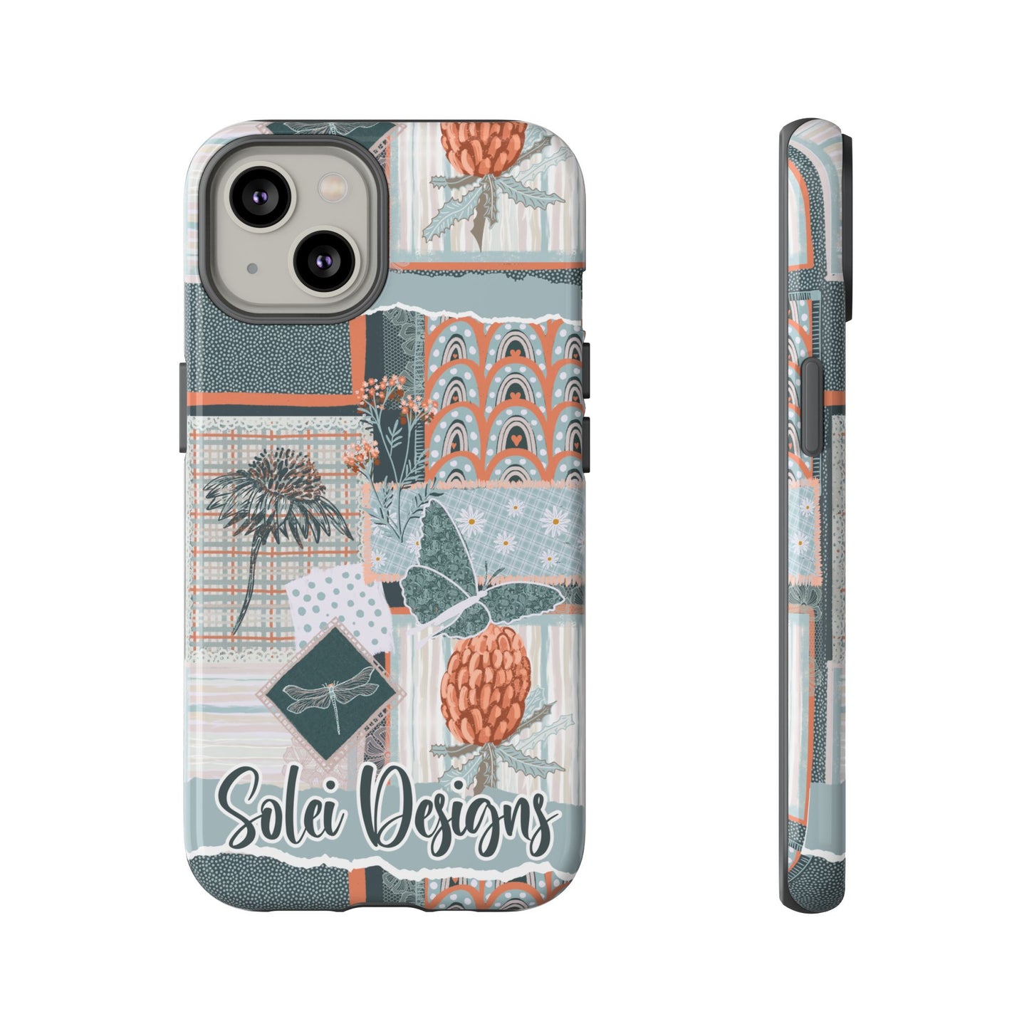 Phone tough case with hand drawn artwork and personalised text