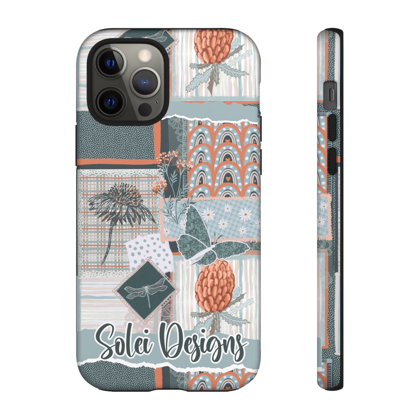 Phone tough case with hand drawn artwork and personalised text