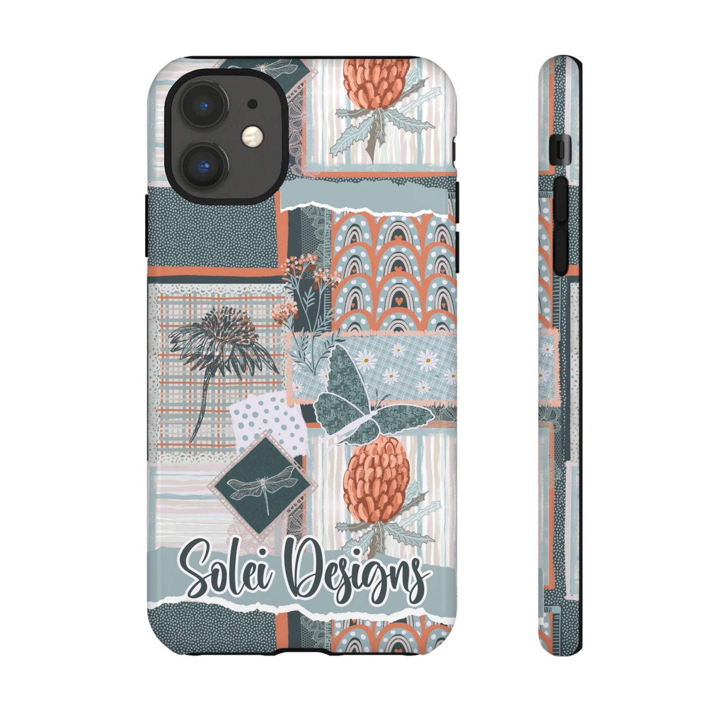 Phone tough case with hand drawn artwork and personalised text