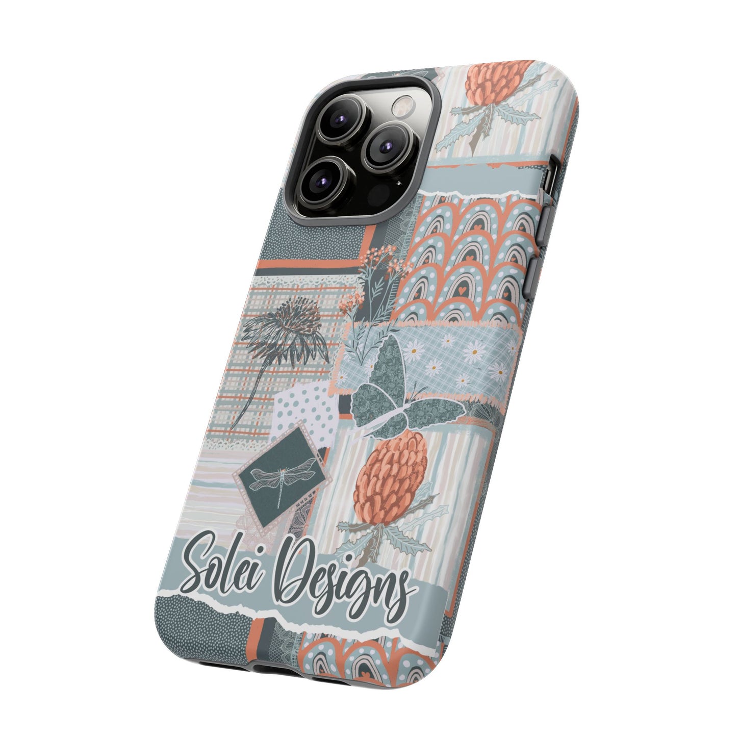 Phone tough case with hand drawn artwork and personalised text