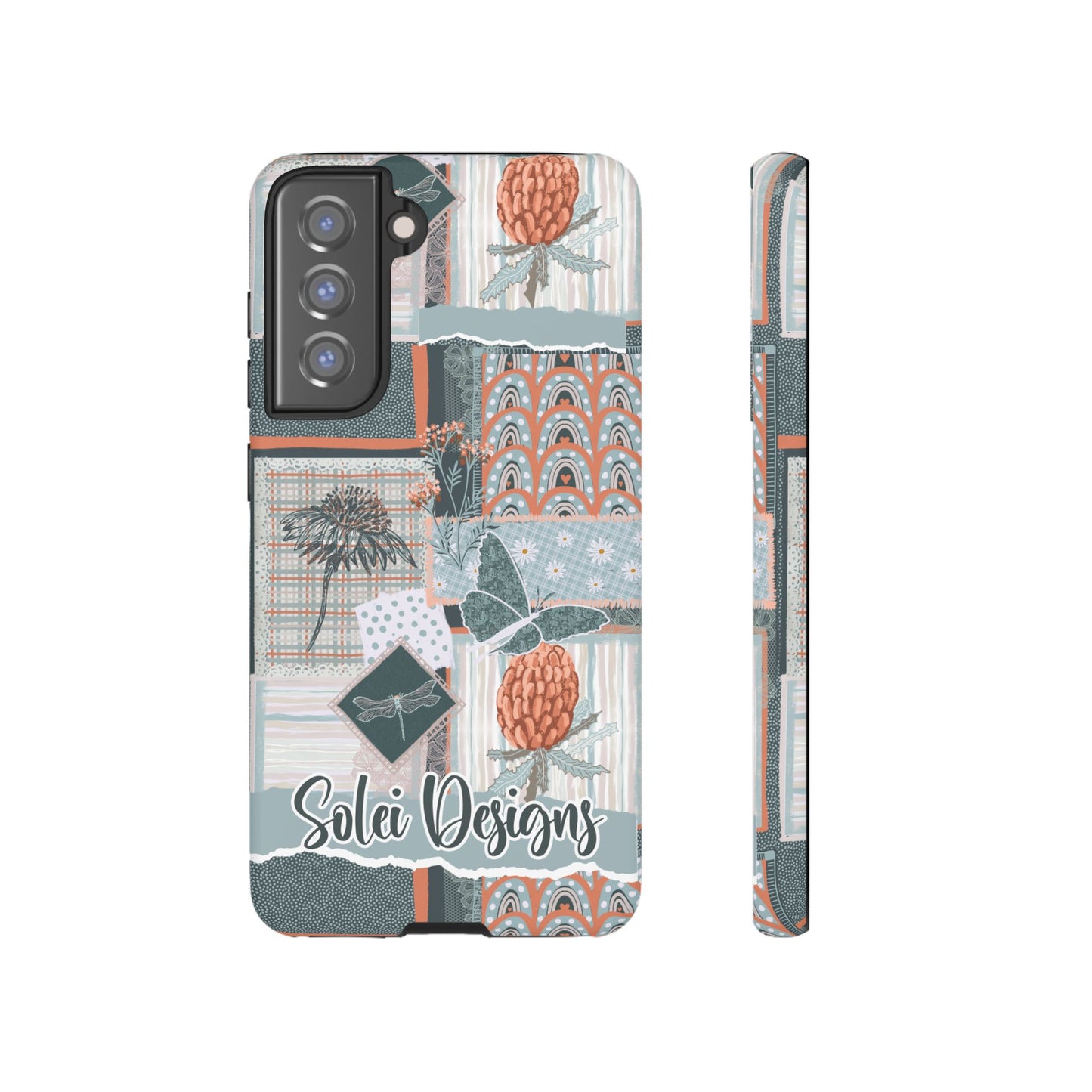 Phone tough case with hand drawn artwork and personalised text