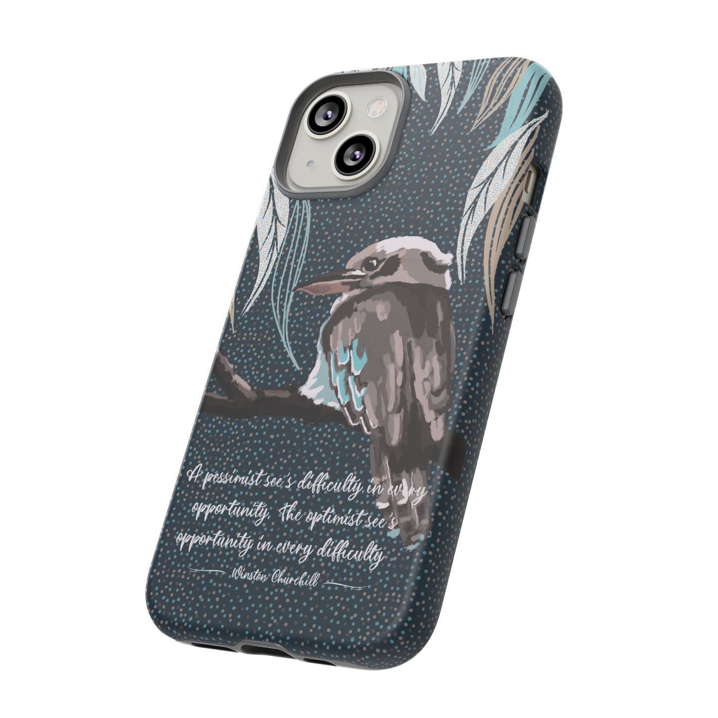 Phone tough case with hand drawn artwork and personalised text - Kookaburra design