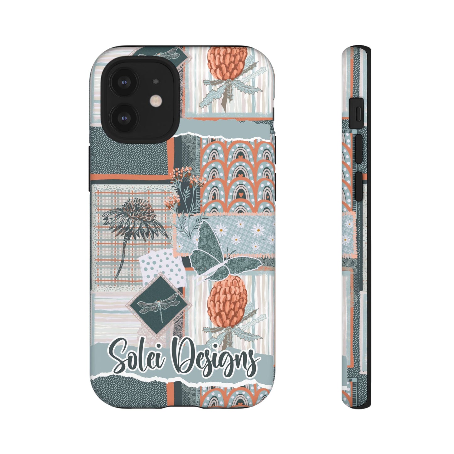 Phone tough case with hand drawn artwork and personalised text