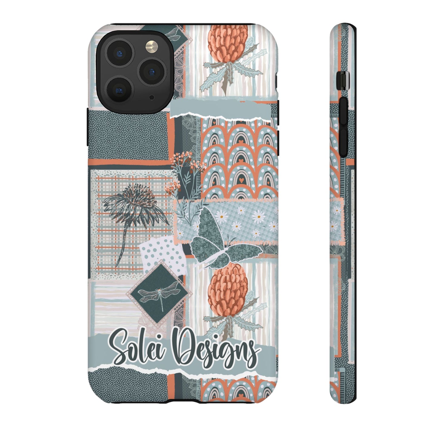 Phone tough case with hand drawn artwork and personalised text