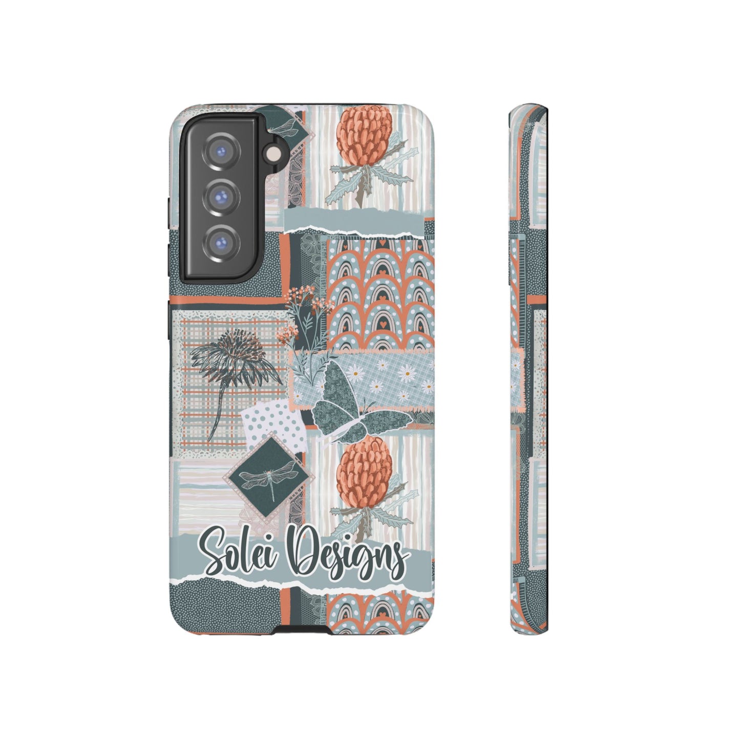 Phone tough case with hand drawn artwork and personalised text